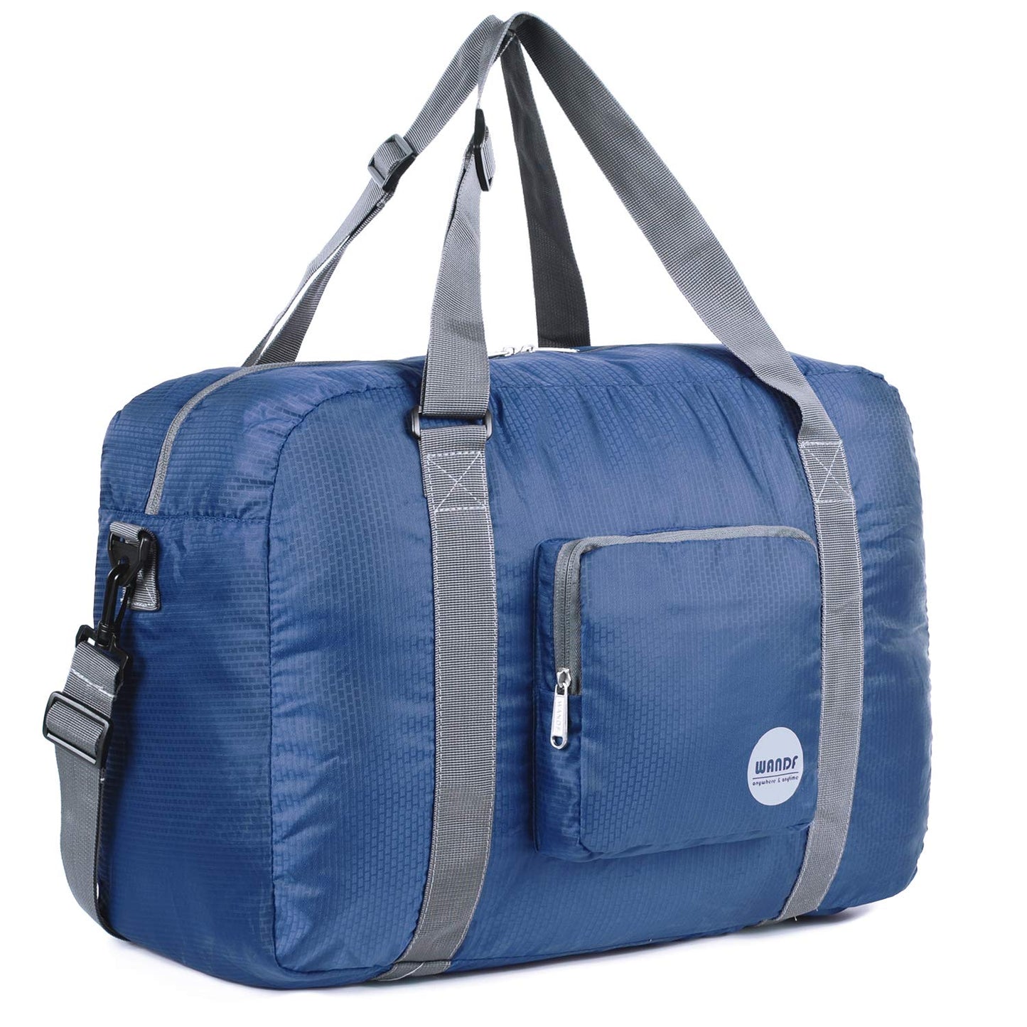 WANDF Foldable Travel Duffel Bag Luggage Sports Gym Water Resistant Nylon (Navy Blue)