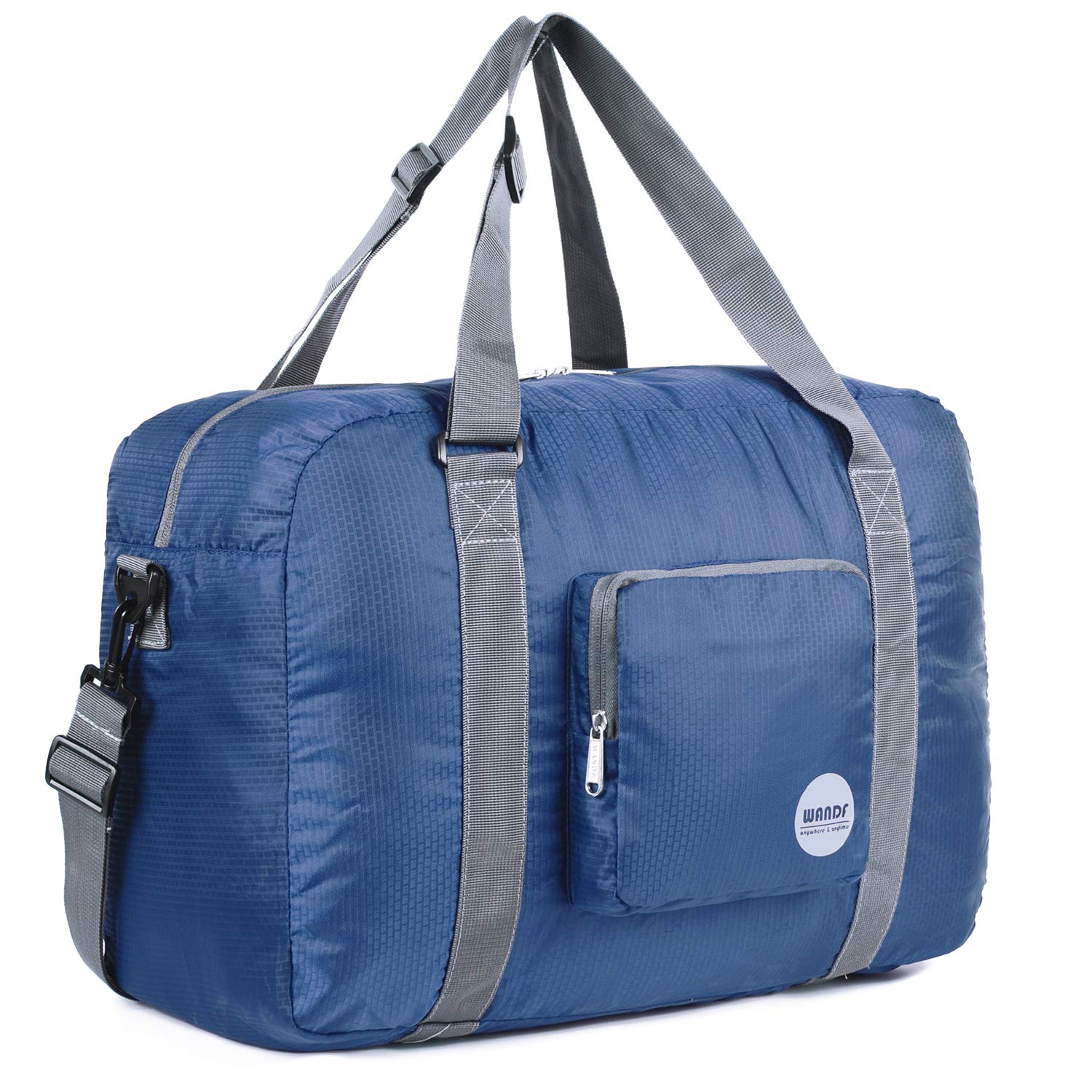 WANDF Foldable Travel Duffel Bag Luggage Sports Gym Water Resistant Nylon (Navy Blue)