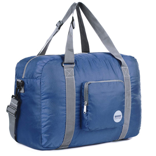 WANDF Foldable Travel Duffel Bag Luggage Sports Gym Water Resistant Nylon (Navy Blue)