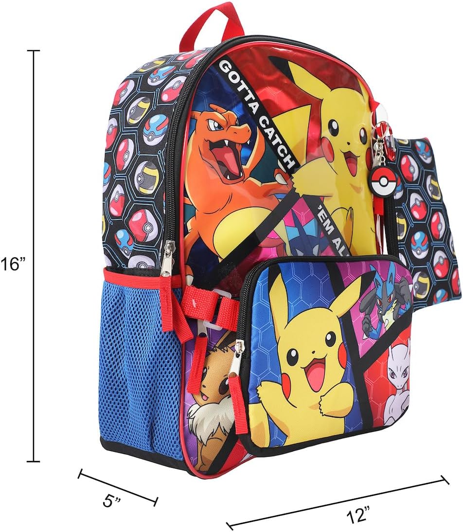 Bioworld Pokemon Trainer Gotta Catch 'Em All Youth 5-Piece Backpack Set