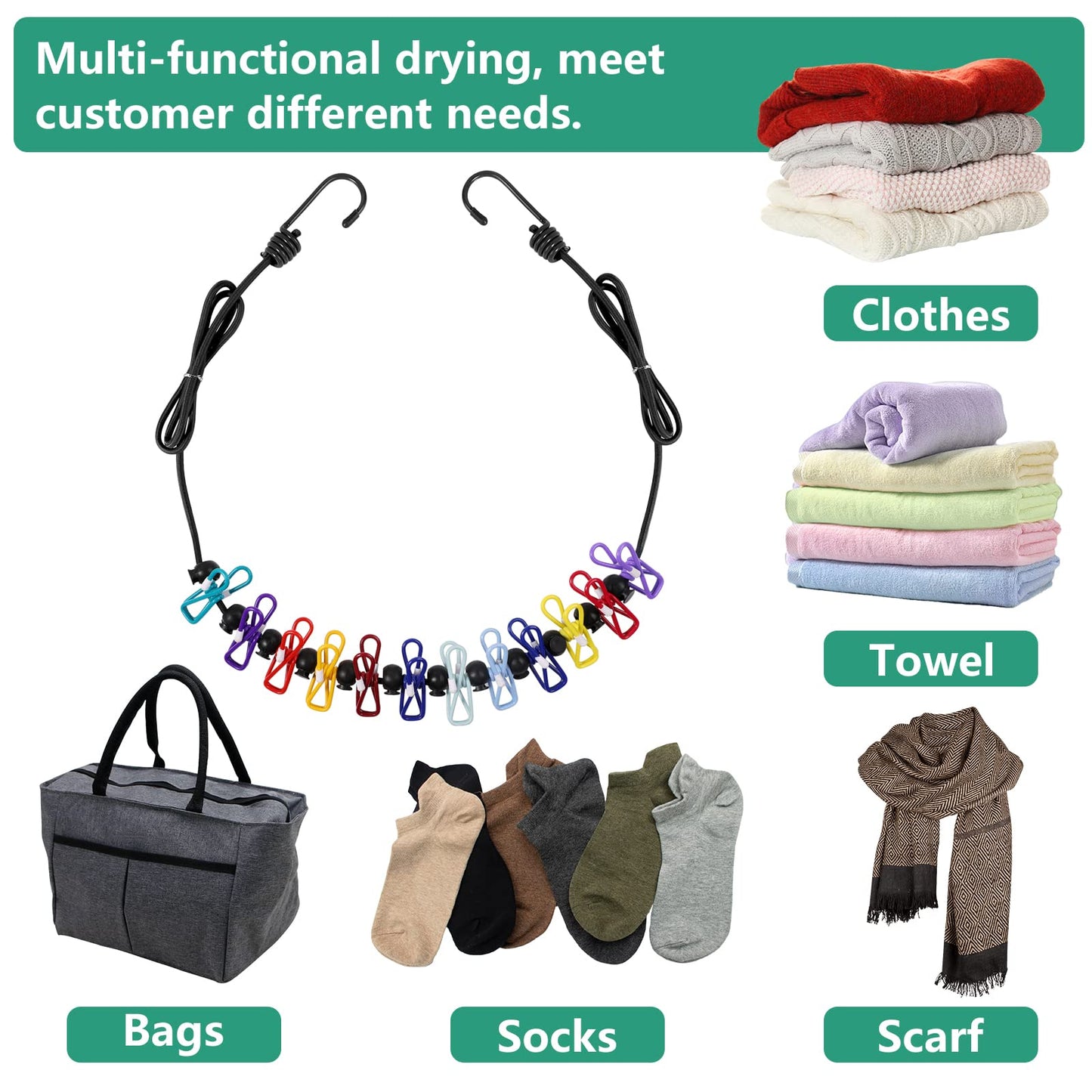 Retractable Travel Clothesline, Portable Clothesline (Including 2 Compressible Towels) 12