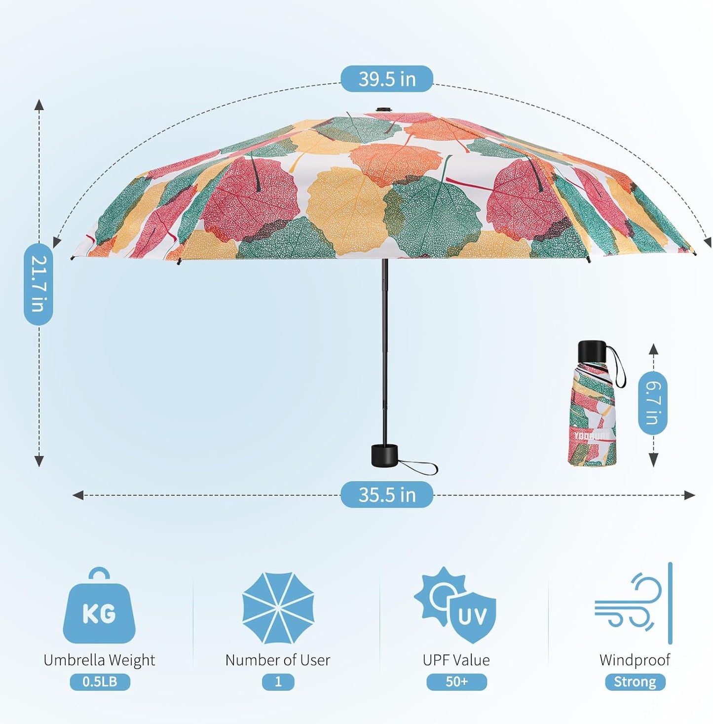 Yoobure Small Mini Umbrella with Case Light Compact Design Perfect for Travel Lightweight Portable Parasol Outdoor Sun&Rain Umbrellas