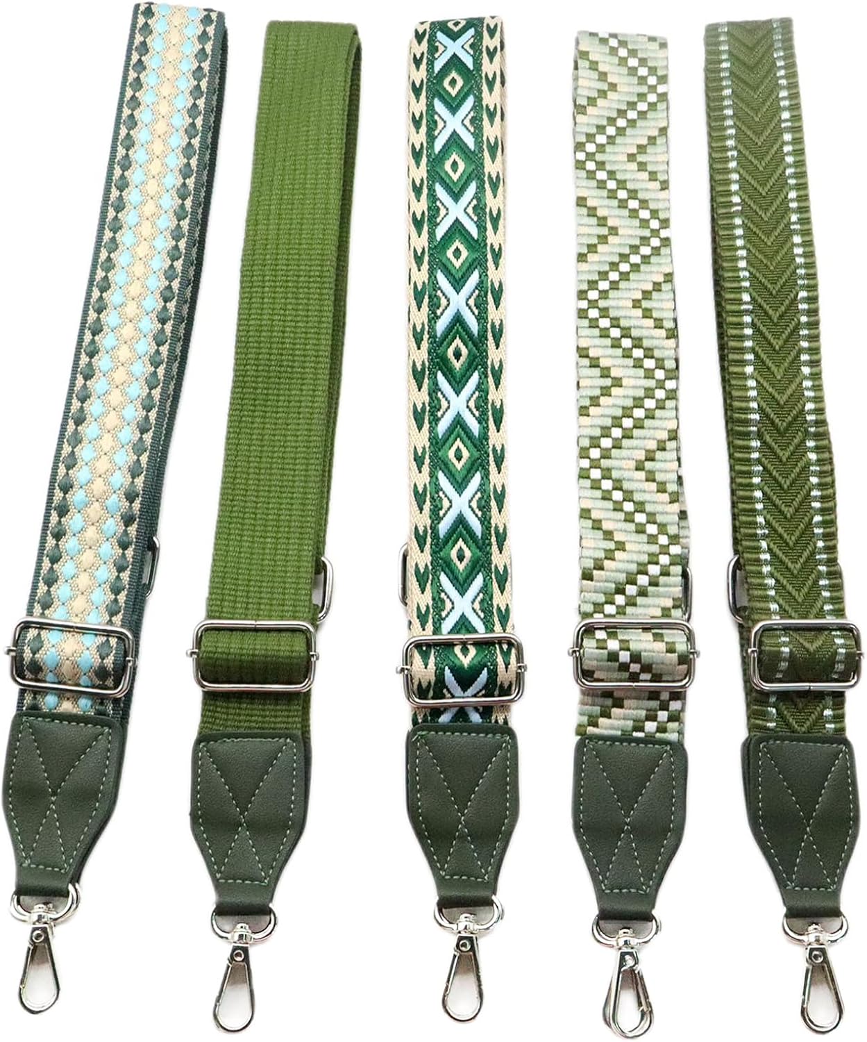 Adjustable Purse Strap with Green Leather End - 1.5" Wide Handbags, Camera, Guitar, Phone & Crossbody Bag Replacement Shoulder Straps(Silver Hardware)