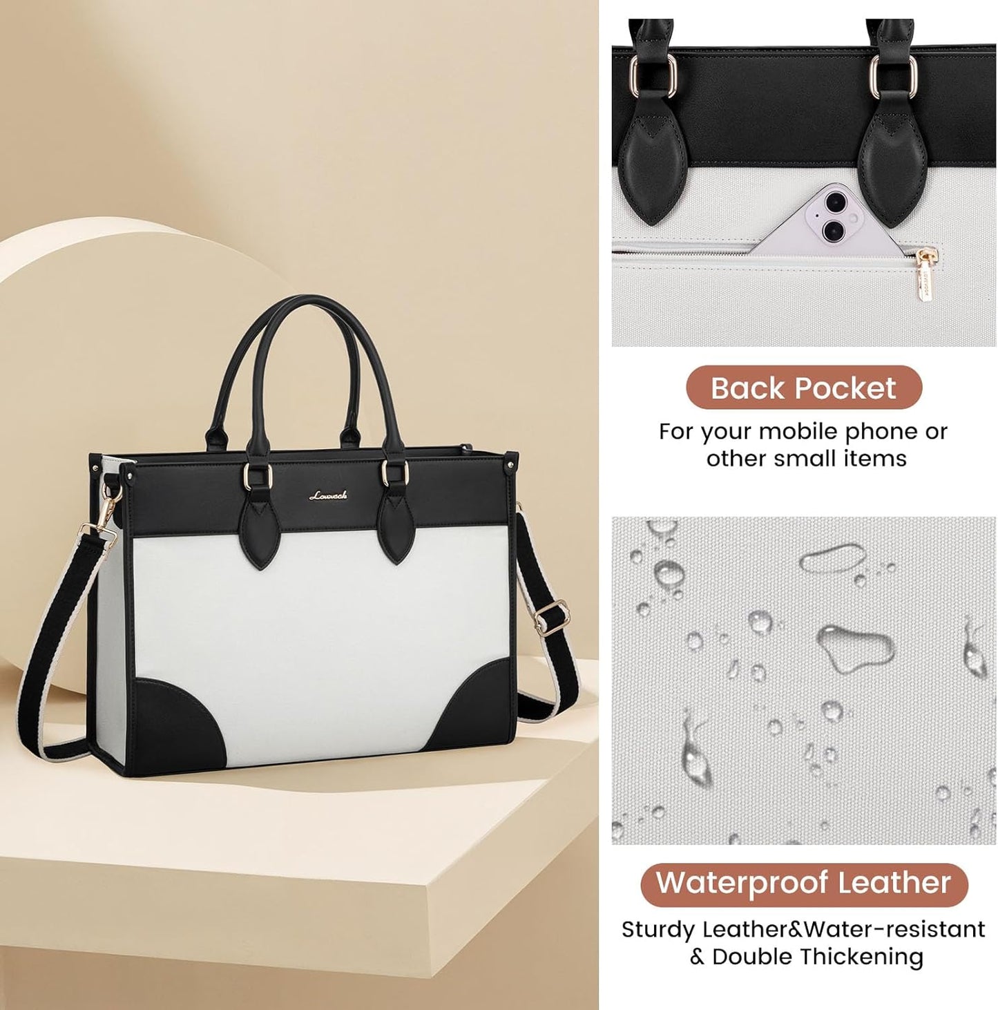 LOVEVOOK Laptop Bag for Women 15.6 lnch,Waterproof Laptops Tote Bags for Womens,Professional Work Bags for Women with Cup Holder,Large Laptop Purse Computer Briefcase Office Teacher Clutch Bag,2 PCS
