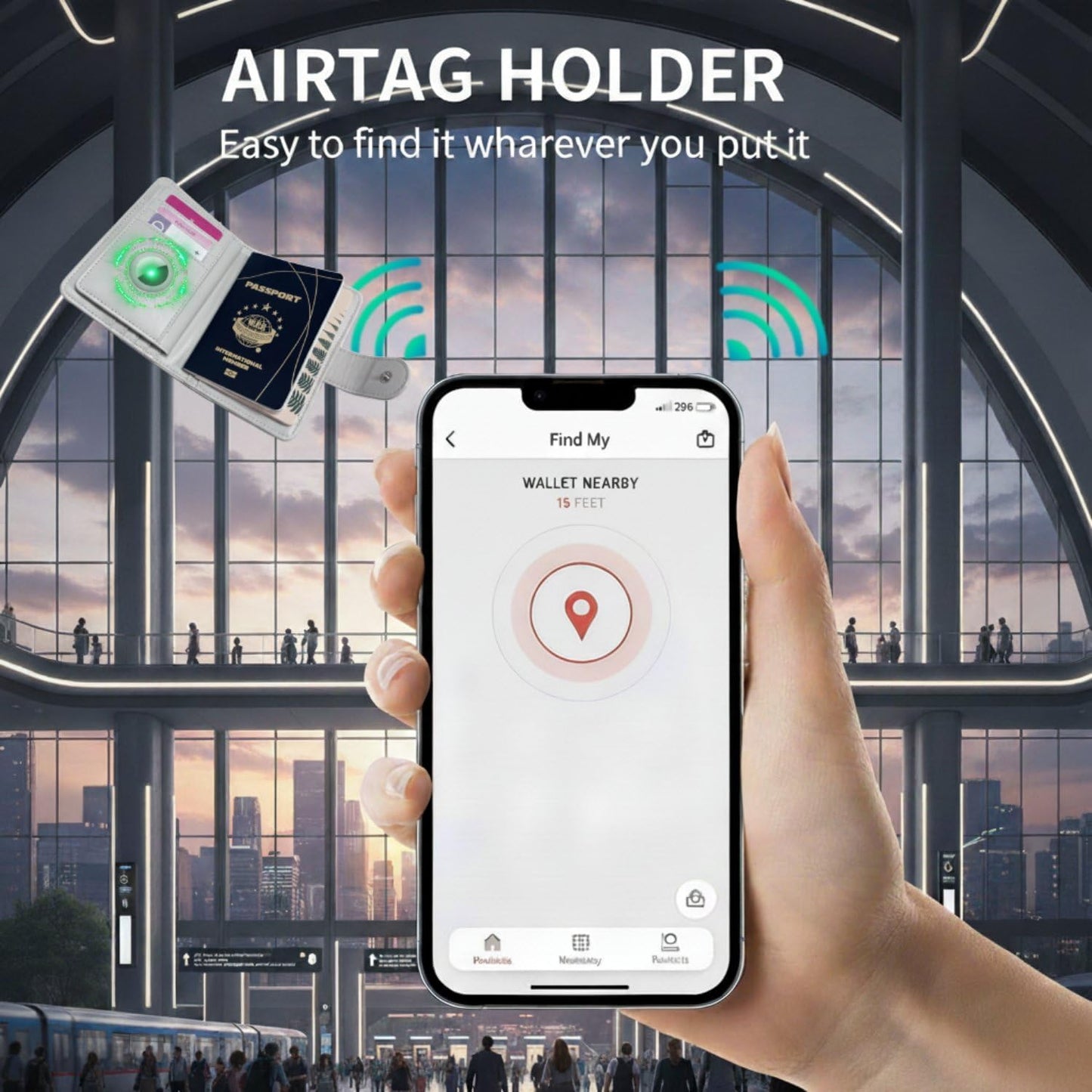 RFID Blocking Leather Passport Holder for Travel, Airtag Passport Wallet for Men and Women, Cards, Passport, Tickets, Cash, Photo and Sim Card Pen Slot (White)