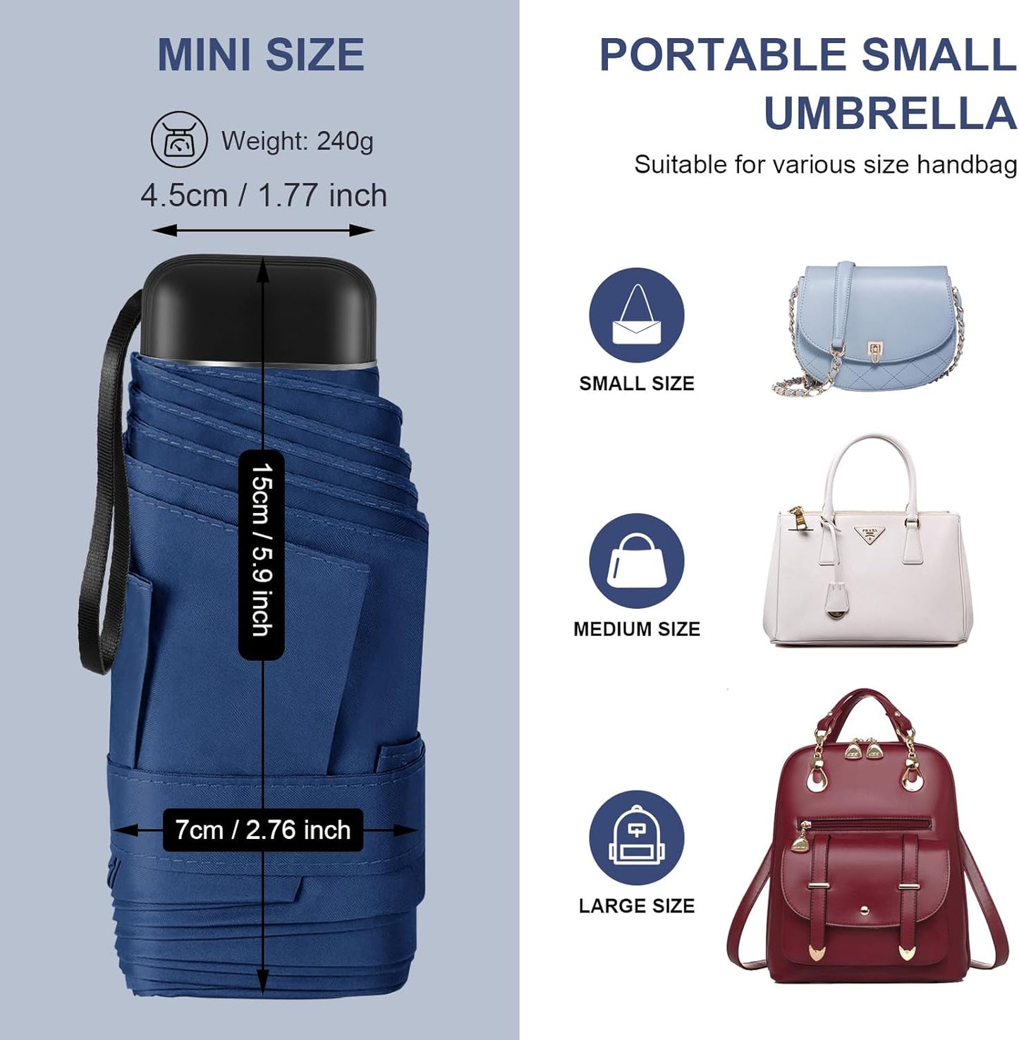 LEAGERA Compact Travel Umbrella with Case - Mini Umbrella for Purse, Small Lightweight &Tiny Design Perfect for Parasol Outdoor Sun&Rain Umbrellas
