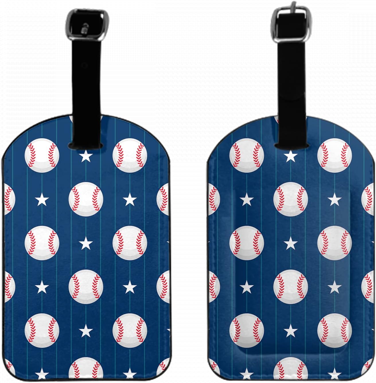 Baseball Patterns Sports Leather Luggage Travel Bag Tags Vertical Striped Stars Blue Luggage Tag Holder Name ID Labels Set for Men Women, 1 Pack
