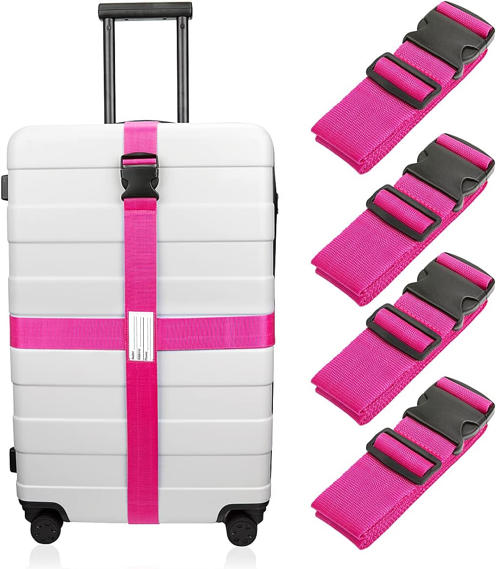 Luxebell Luggage Straps Suitcase Belt Add-A-Bag Travel Accessories, Heavy Duty Strap, 4-Pack 6.56ft Rosy