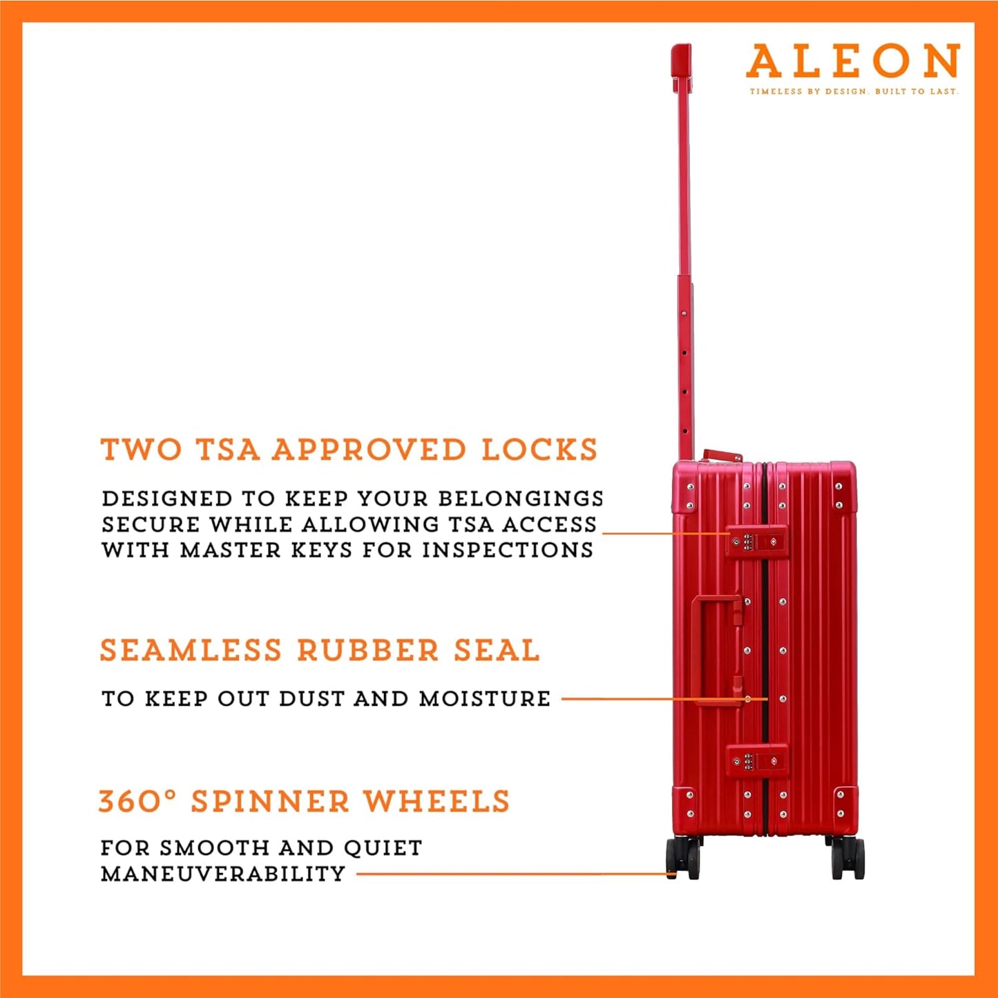 Aleon All Aluminum Lightweight Carry-On Luggage - Hardside Carry-On Suitcase, TSA Approved, Hard Shell Suitcase for Travel, Airline Approved 21 Inch Hard Spinner Wheels Luggage (Ruby)