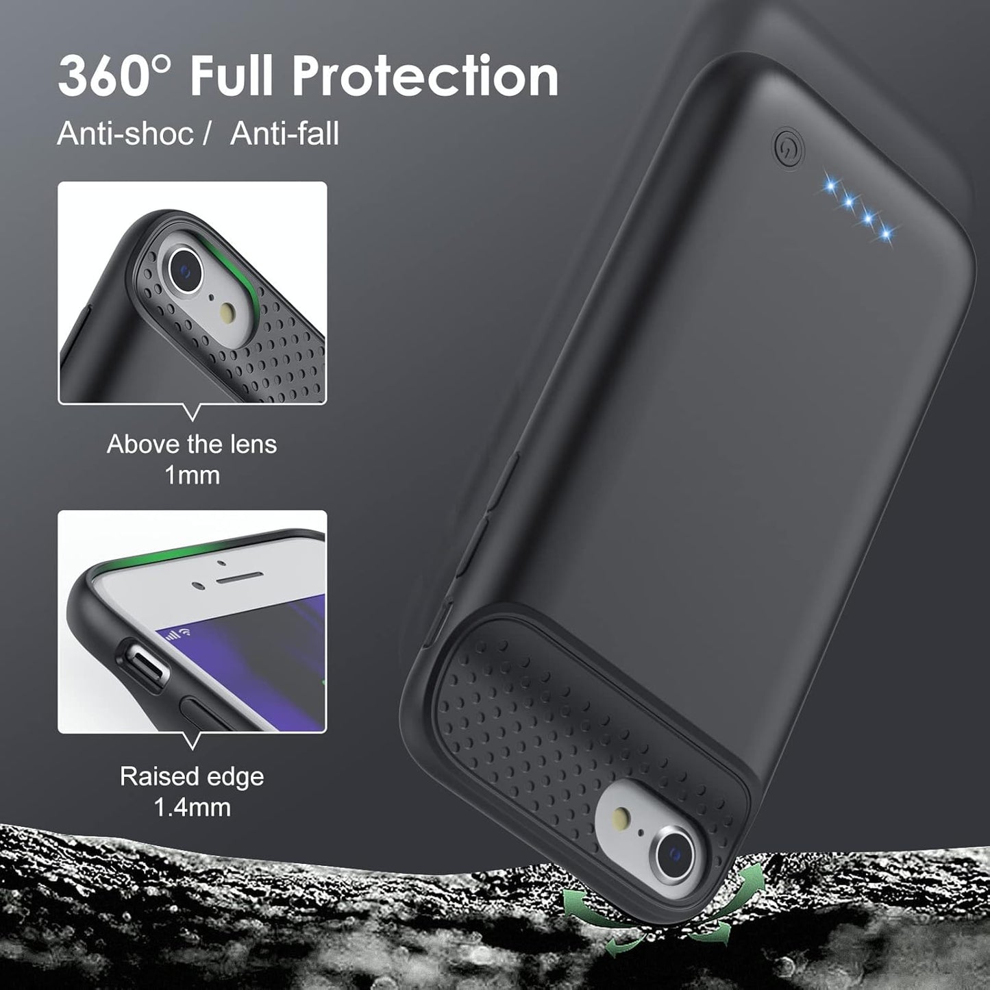 Pxwaxpy Battery Case for iPhone 6/6s/7/8/SE(2022/2020)(6.1 Inch), Upgraded Ultra-Slim 7000mAh Portable Extended Battery Pack for iPhone 8, iPhone 7, iPhone 6/6s, iPhone SE Charging Case (Black)