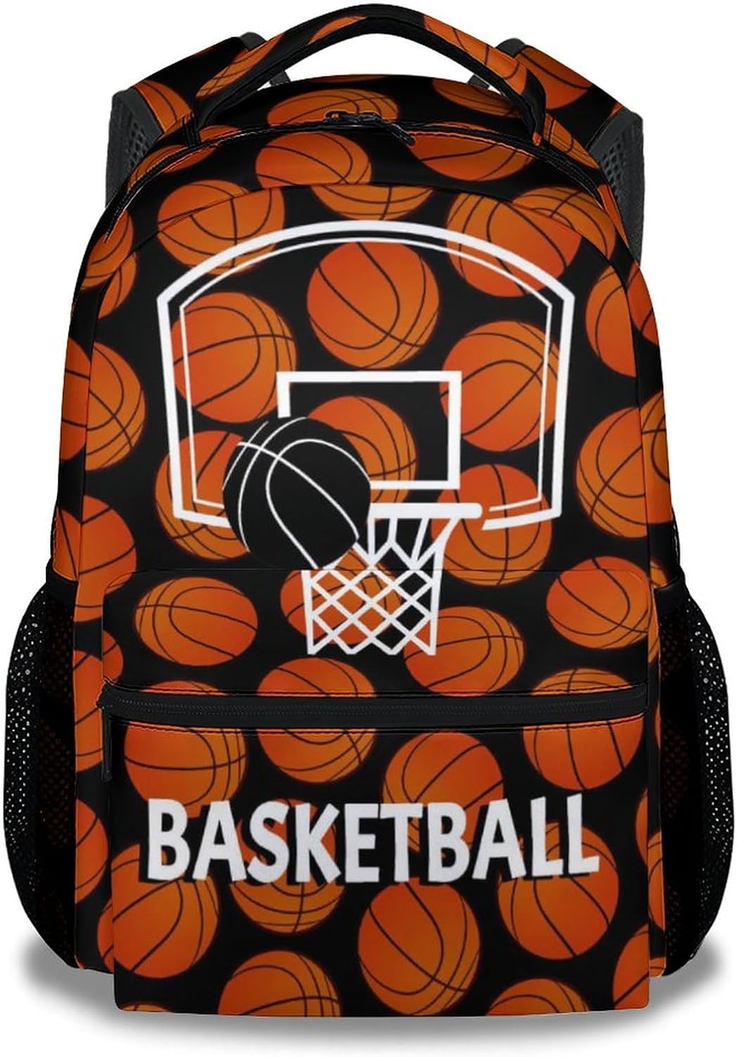 Mercuryelf Basketball Backpack for Boys Girls - 16 Inch Black Backpacks for School Travel - Cool Lightweight Bookbag for Kids