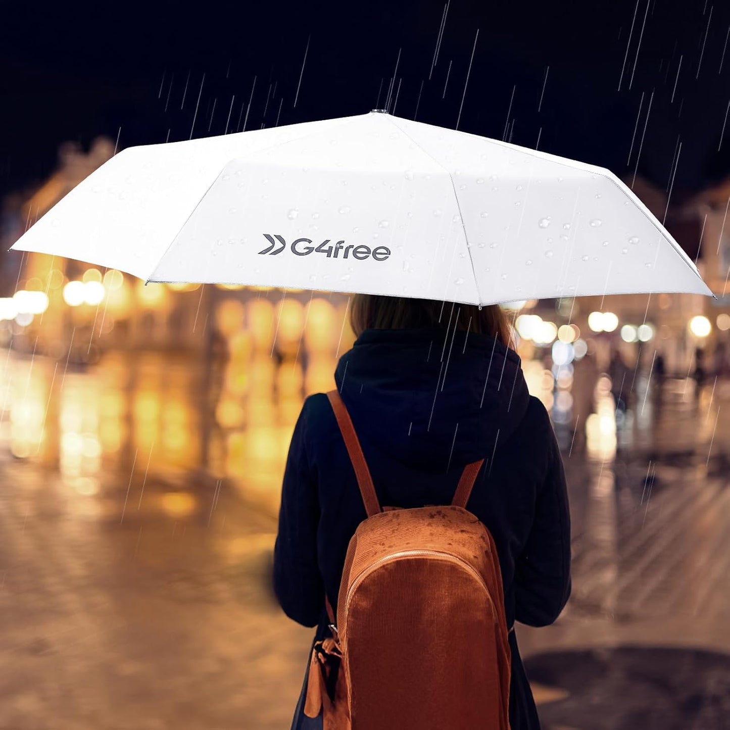 G4Free 46 Inch Reflective Travel Umbrella for Rain Large Windproof Auto Open Close Folding Compact Umbrellas, Strong Fiberglass Frame for Men Women