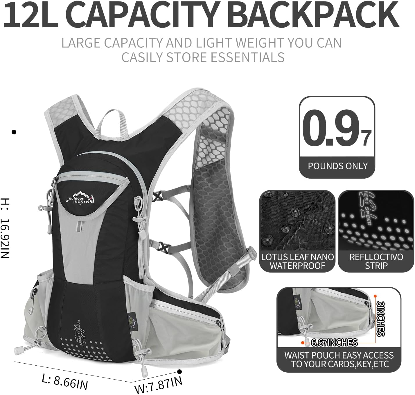 Hydration Pack Backpack, Lightweight Water Backpack with 2L Leakproof Hydration Bladder Daypack for