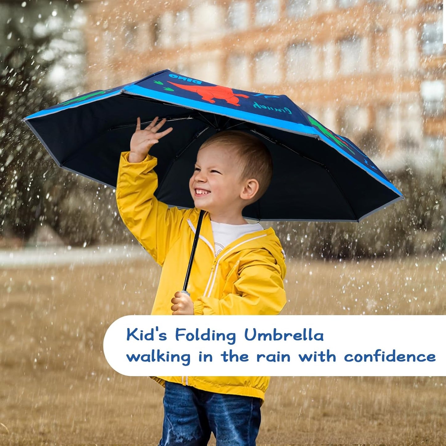 Kids Folding Umbrella Auto Open/Close Anti-rebound Safe Design UV Resistant Automatic Children Travel Umbrellas 8 Rib Reinforced Canopy 360° Reflective Strip Lightweight Cute Umbrella for Girls & Boys