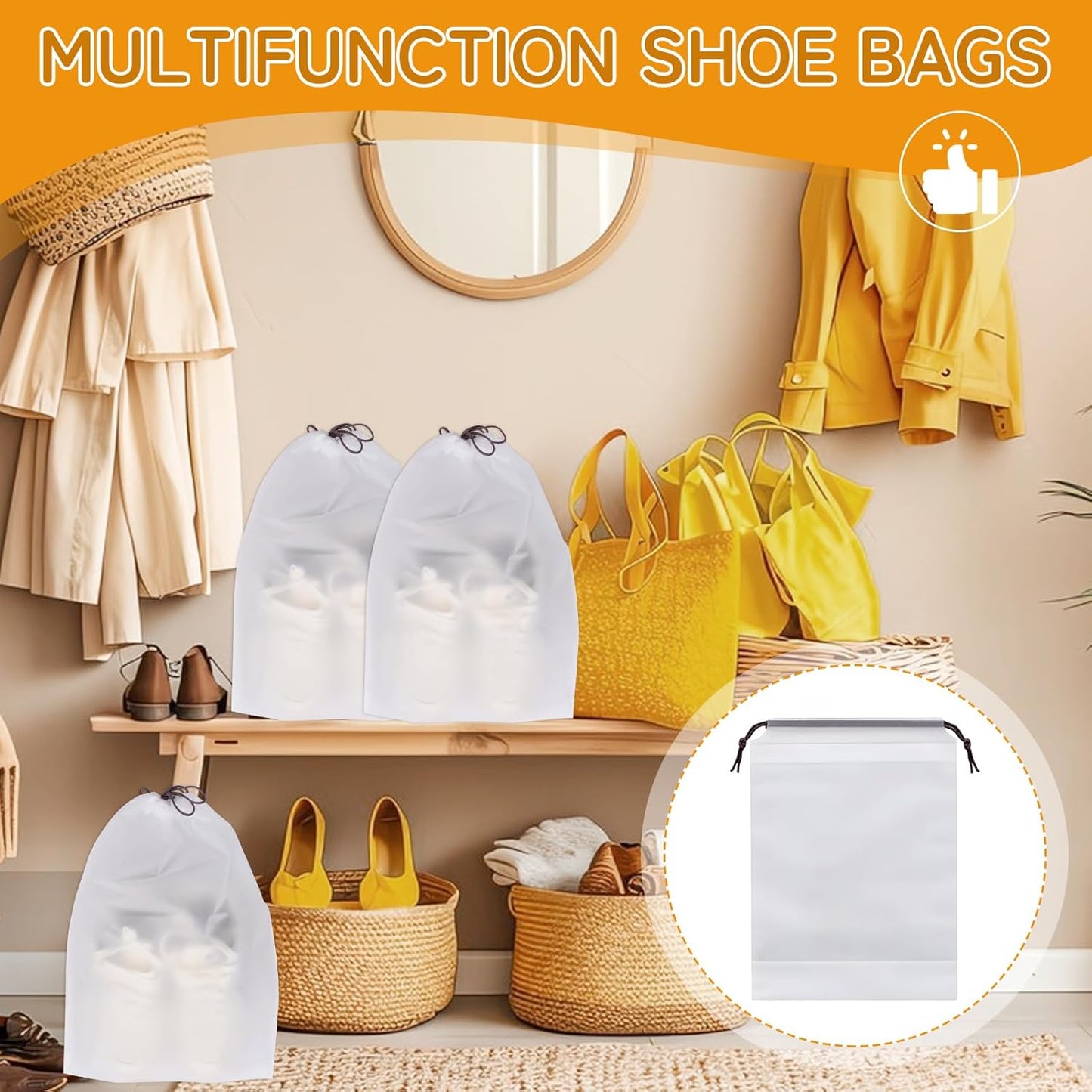 Shoe Bags for Travel, 15.7" x 11.8" Travel Shoe Bags for Packing, Large Waterproof Portable Travel Shoe Storage Bags Travel Essentials Women for and Men