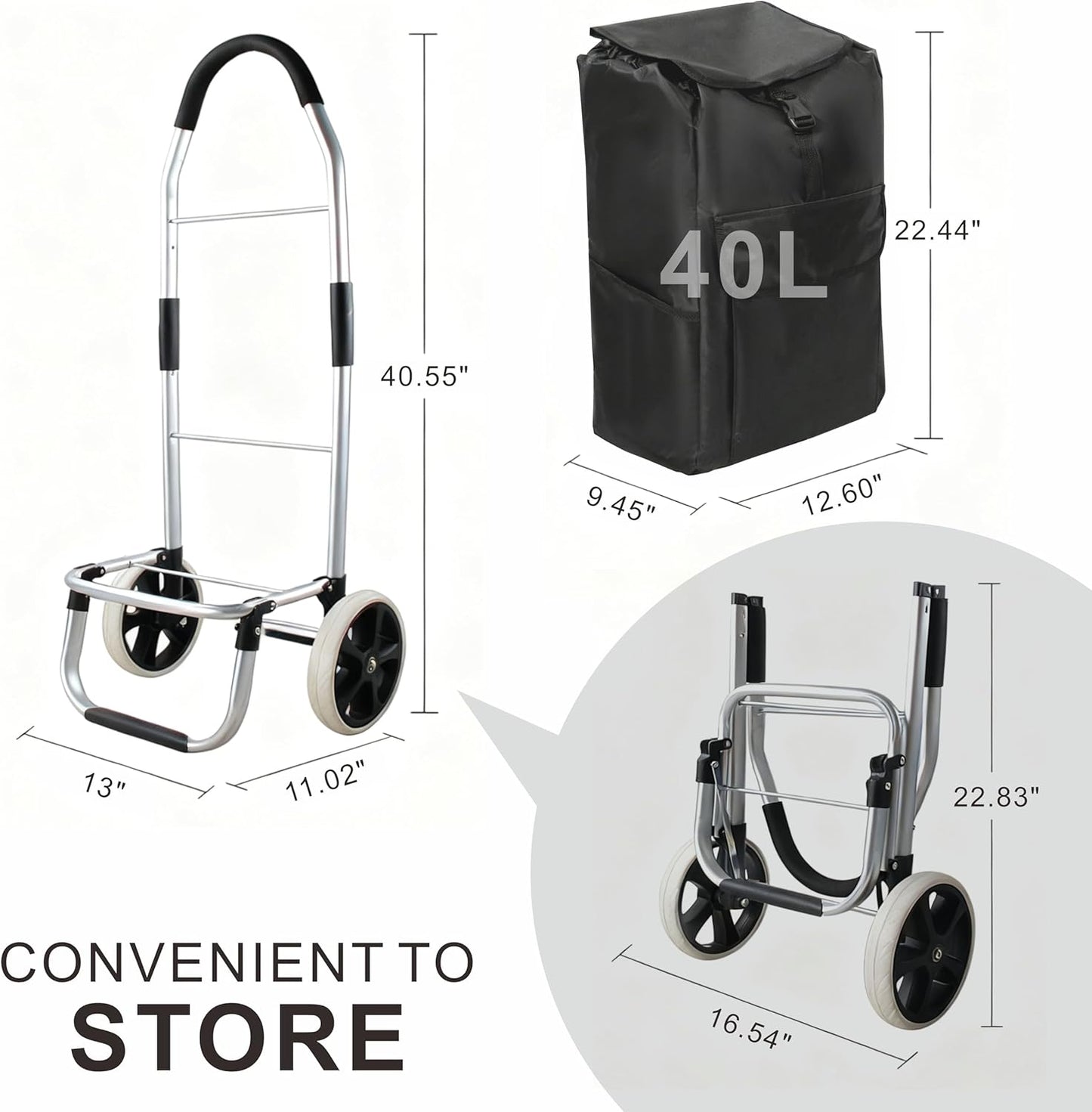 Heavy Duty Foldable Shopping Trolley with Wheels Oxford Waterproof Cart Removable Bag for Groceries Laundry Travel (Black-2 Wheels)