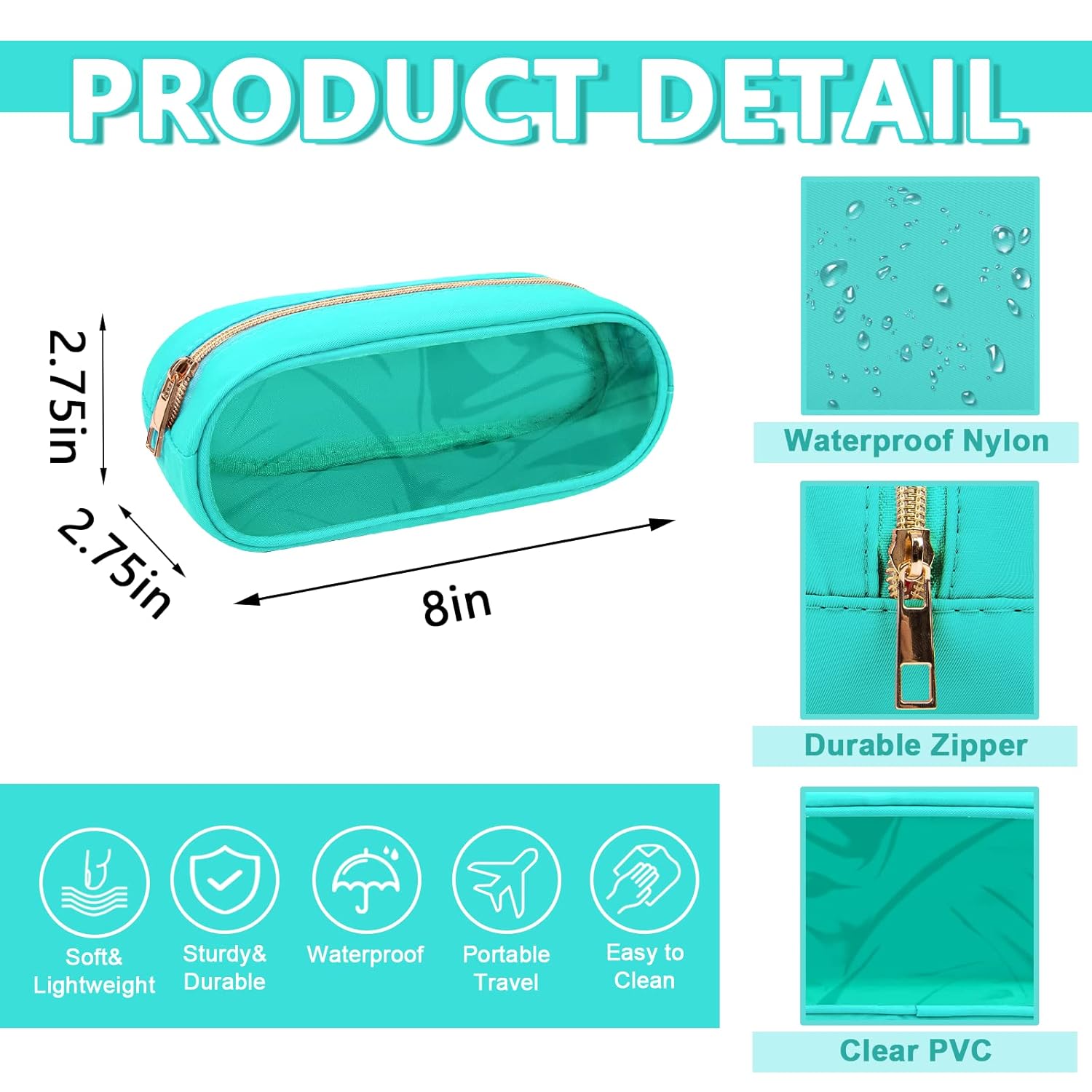 Clear Small Pencil Pouch Makeup Bag for Purse,Nylon&PVC Pencil Case Waterproof Makeup Brush Holder