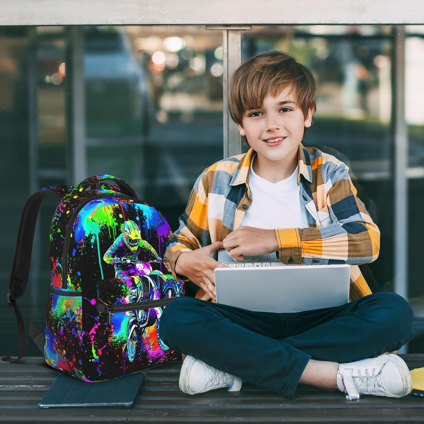 Motocros Backpack For Boys Motocros Dirt Bike Boys Backpack For Kids Children Teens Elementary