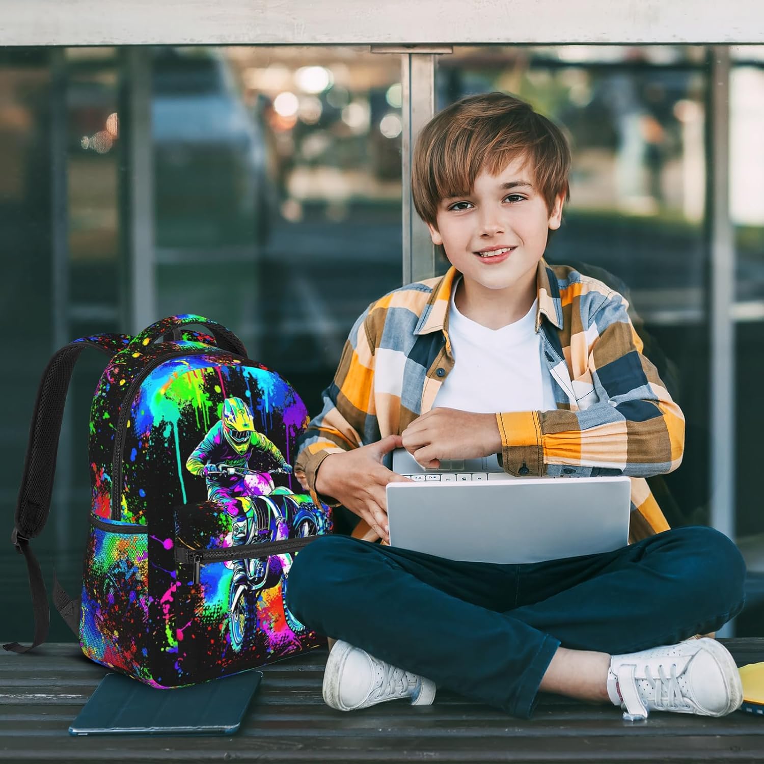Motocros Backpack For Boys Motocros Dirt Bike Boys Backpack For Kids Children Teens Elementary