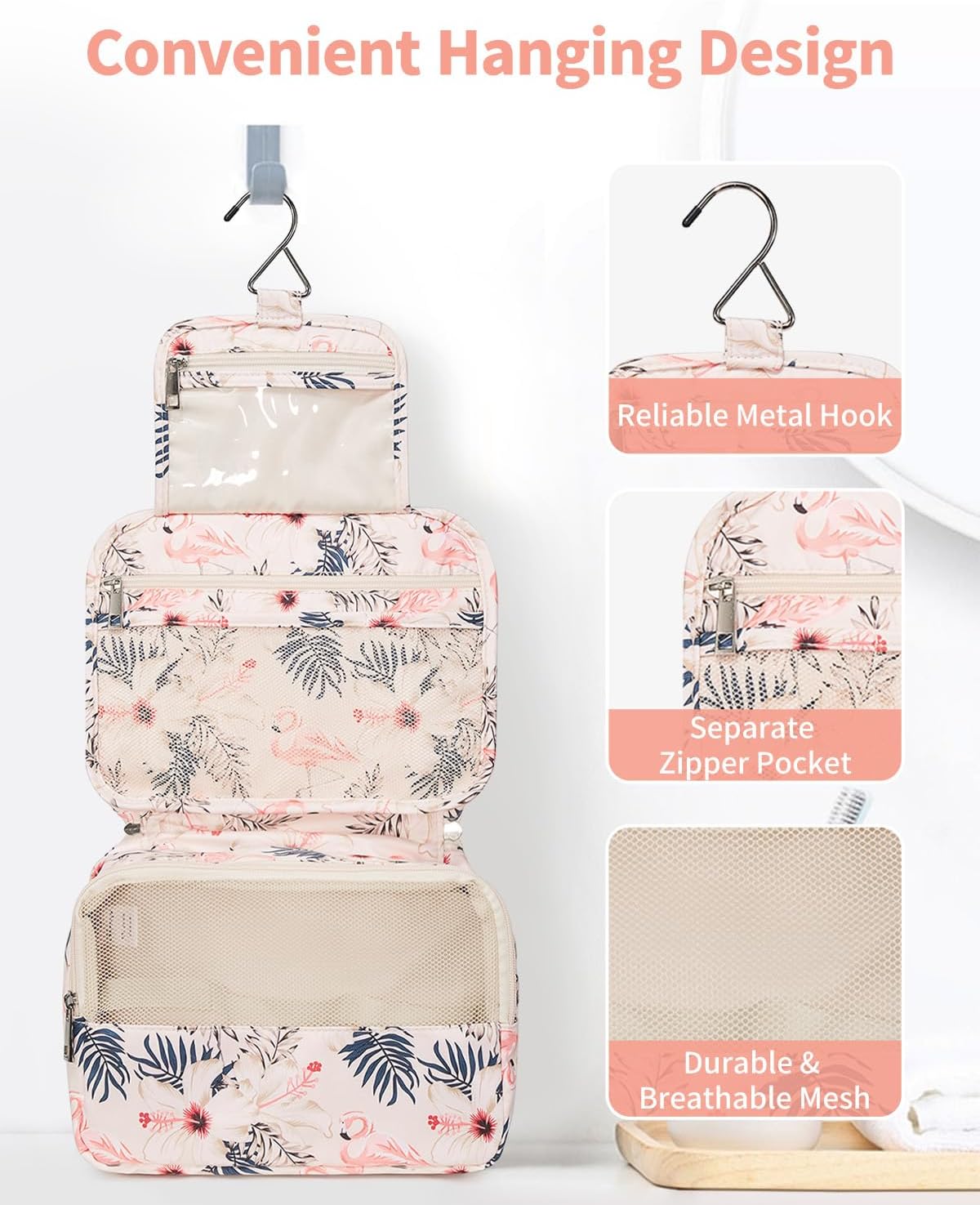 Narwey Small Hanging Travel Toiletry Bag for Women, Travel Bag for Toiletries, Makeup Bag Organizer Cosmetic Bags Make Up Bags for Girls