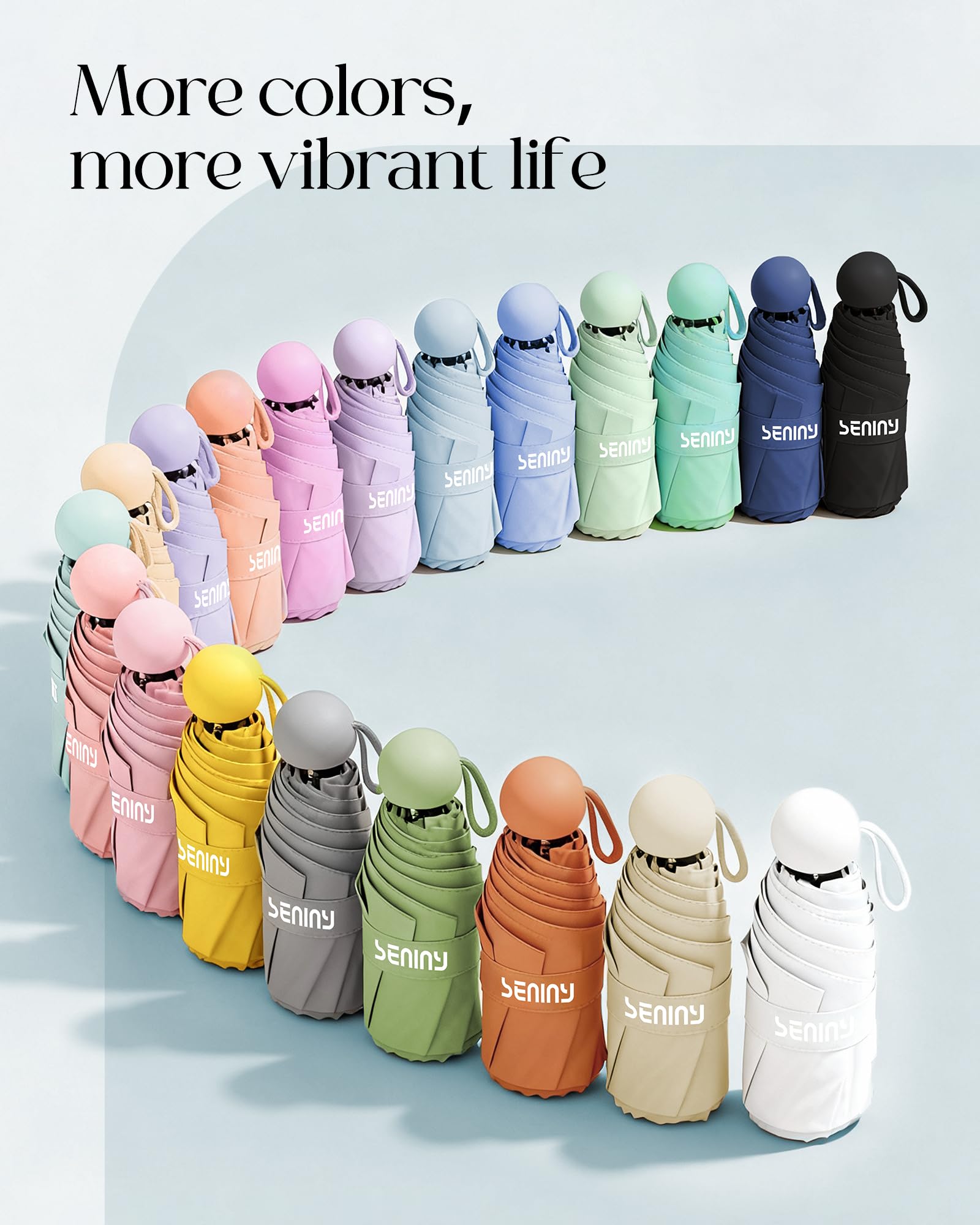 Seniny Mini Travel Umbrella with Case, Compact Pocket Size UV Sun & Rain