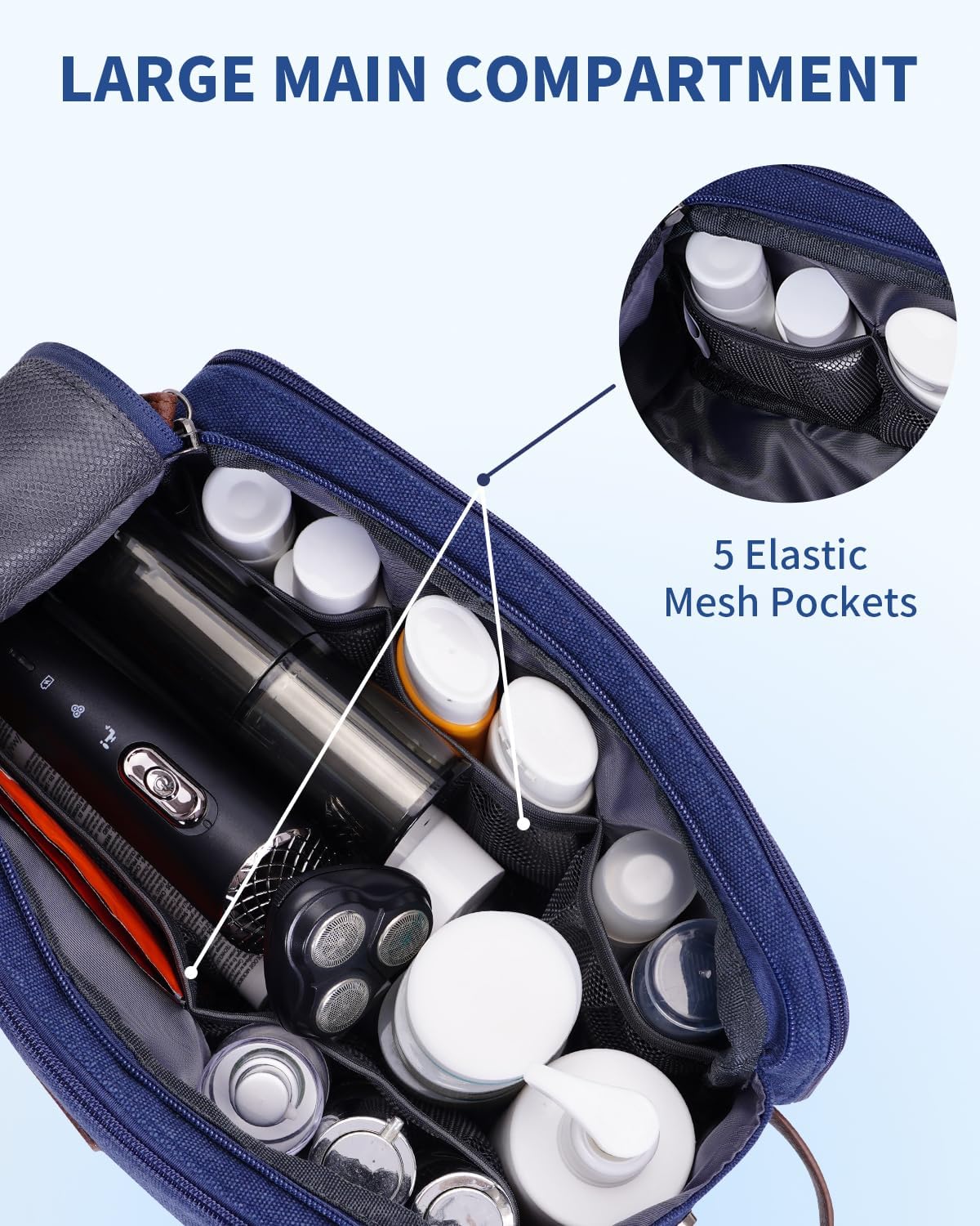 WANDF Toiletry Bag for Men Travel Toiletry Organizer Canvas and Leather Dopp Kit Water-Resistant