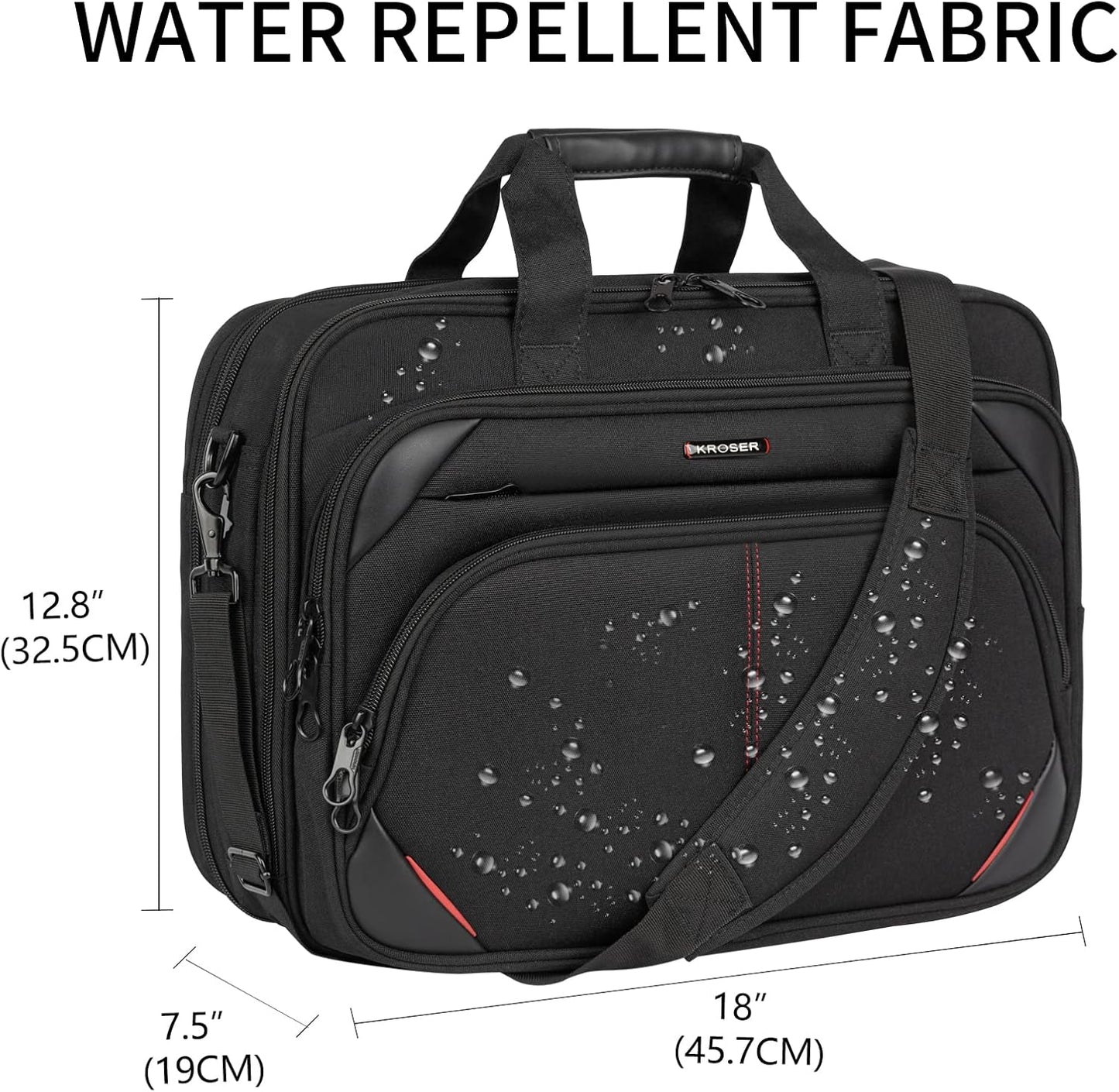 KROSER Laptop Bag 17.3 Inch Premium Laptop Briefcase, Expandable Water Repellent Laptop Shoulder Messenger Bag Durable Computer Case for Business/Travel/Men/Women (Black/Red)