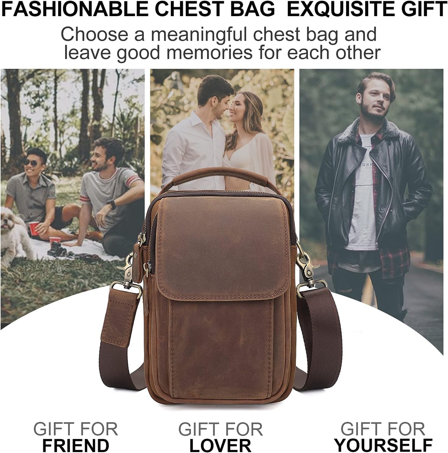 Augus Leather Small Messenger Bag For Men Crossbody Handbag Shoulder Sling Travel Bags for Men Purse Daypack Magnetic Buckle