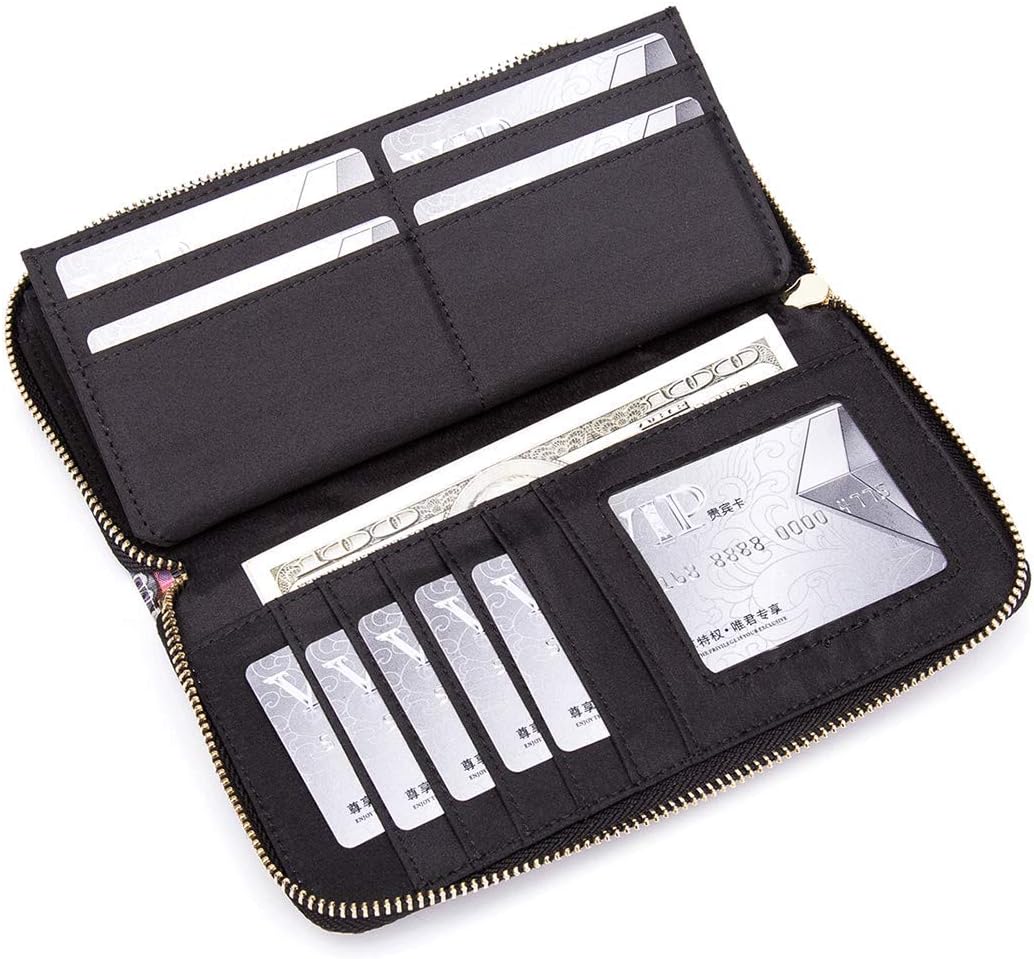 Women Wallet Card RFID For Womens Holder Blocking Credit Small Zipper Purse Pocket Bifold Slim Coin ID Ladies Wristlet Clutch Large Capacity Window Case Travel Zip Women's