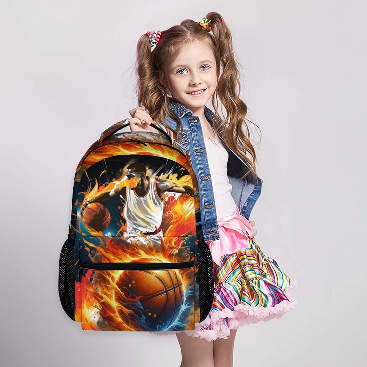 School Bookbag for Kids, Basketball Backpacks for Students Boys 6-8, 17 Inch Large Capacity Sports School Bag for Preschool Elementary Camping Hiking