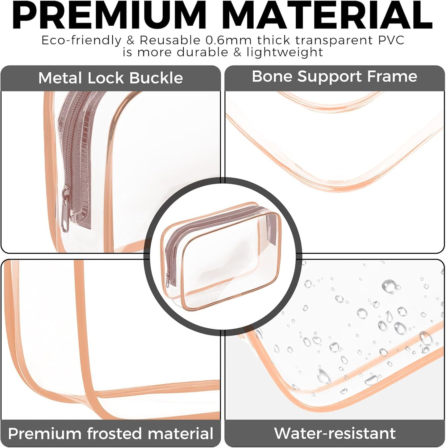 AURUZA Clear Makeup Bag,Portable Travel Toiletry Bags with Zipper, TSA Approved Clear Organizer Bags, PVC Cosmetic Pouch for Airport Airline Compliant