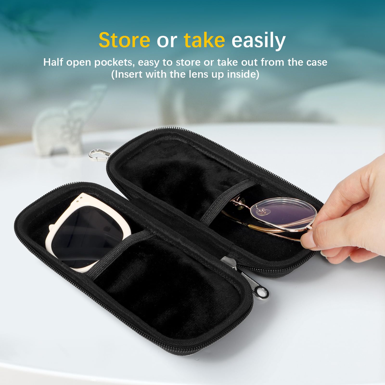 Tangoner Double Eyeglasses Case Hard Shell Dual Sunglasses Organizer with Zipper Closure Travel