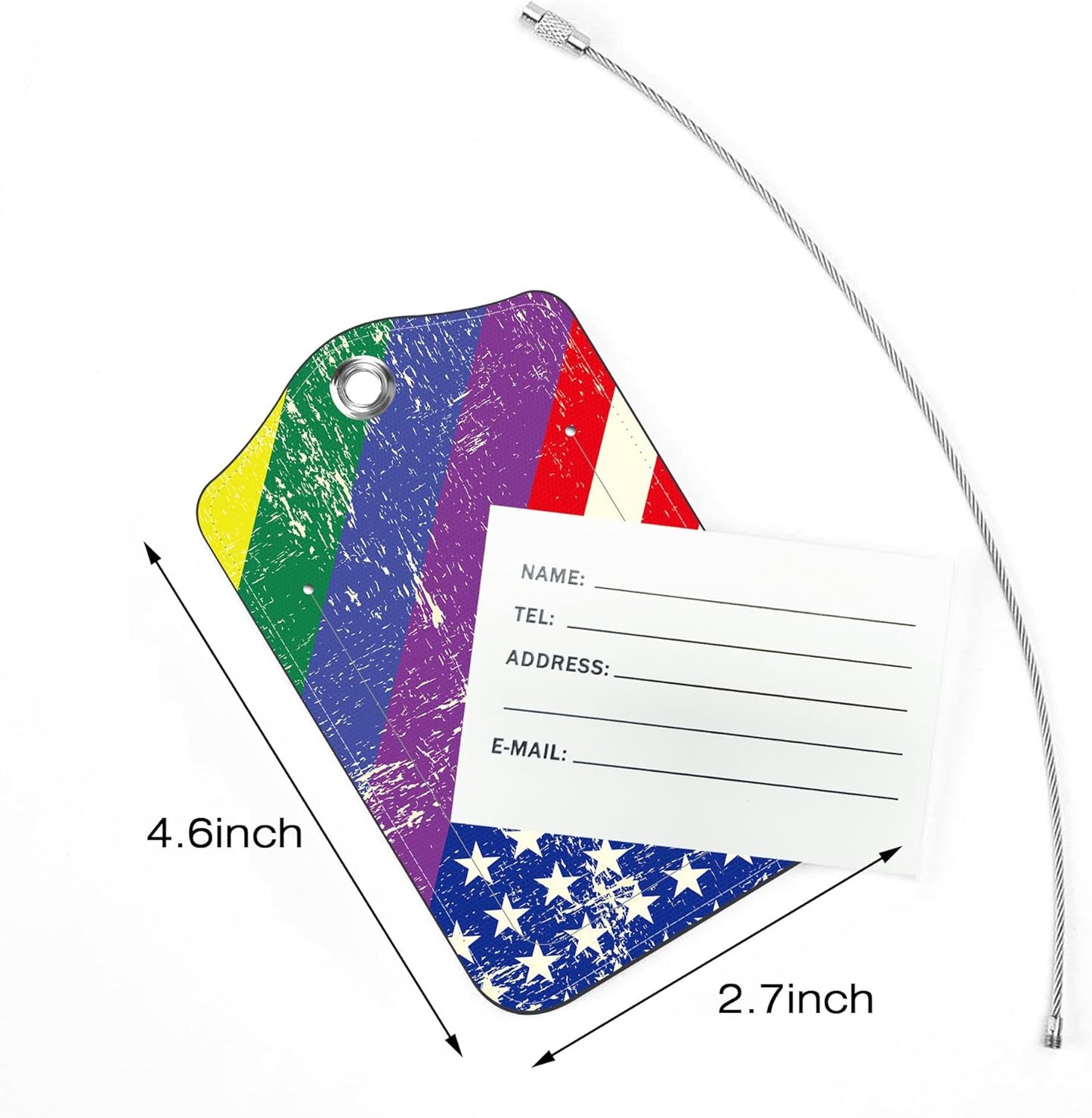 2 Pack Luggage Tags for Suitcase,Gay Flag PU Leather Idea Baggage Tag with Name Labels Privacy Cover Metal Ring Men and Women Travel Cruise Labels