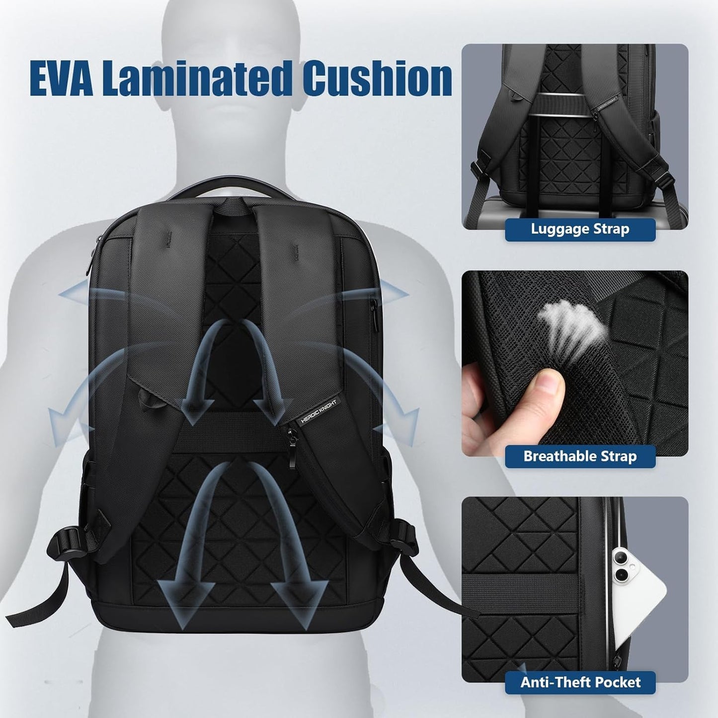 hk Backpack for Men Business Backpack with USB Charger Anti-Theft Mens Backpacks Water-Resistant 15.6 Inch Laptop Backpack Lightweight Casual Bag for Business Travel Office Work College, Black