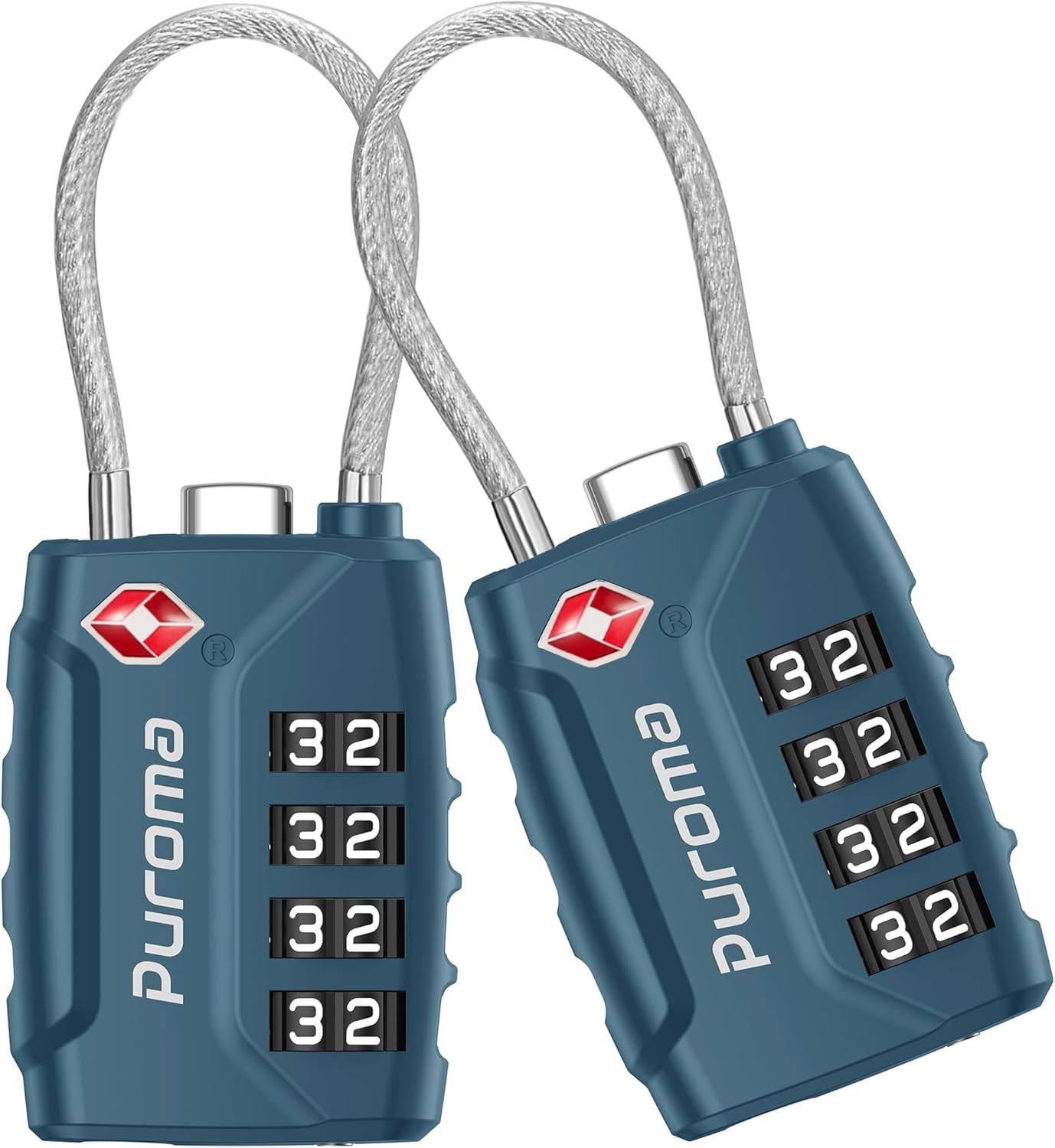 Puroma 2 Pack TSA Approved Luggage Locks, 4 Digit Combination Travel Locks Resettable Code Lock with Zinc Alloy Body for Suitcase, Toolbox, Backpack, Bag, Gym Locker (Peacock Blue)