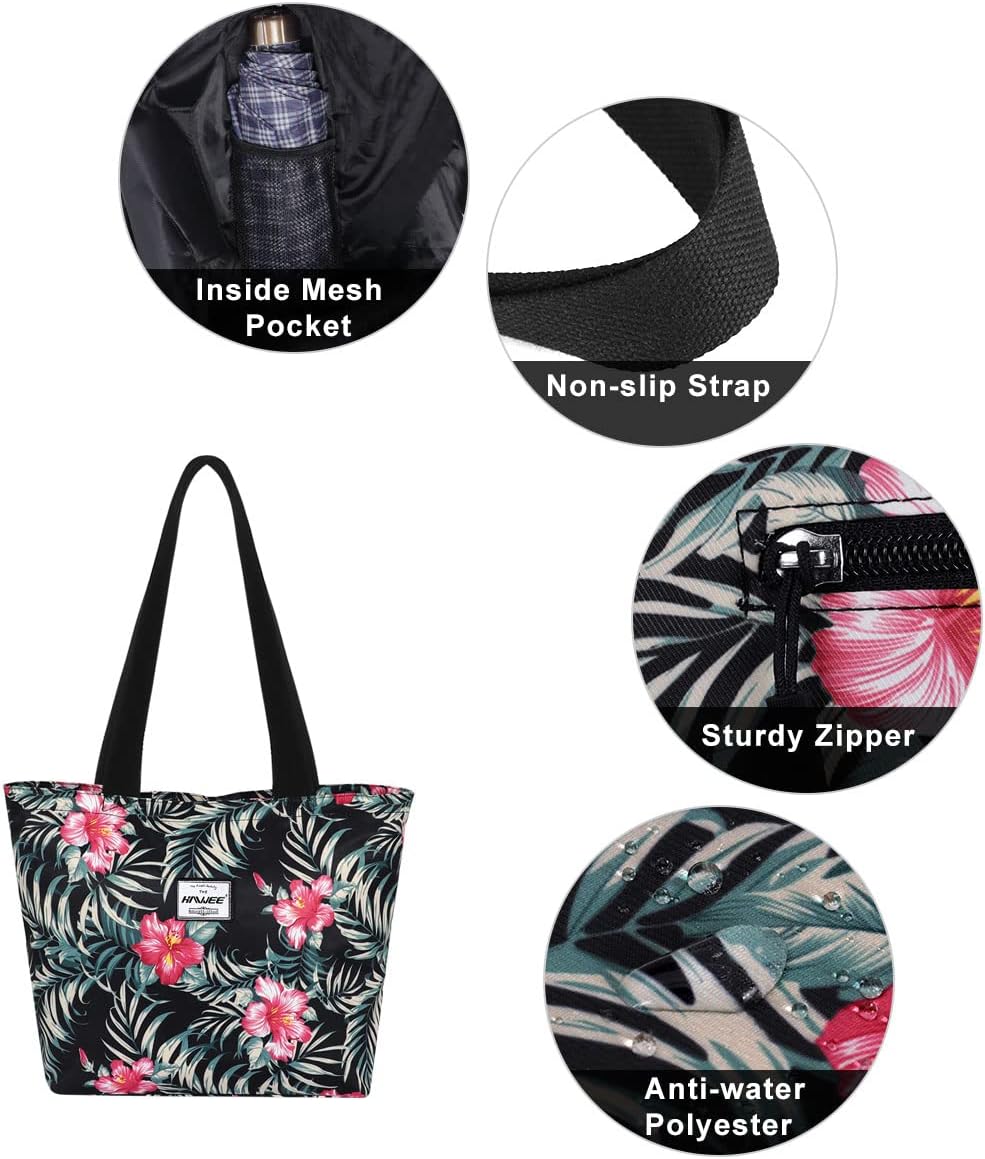Tote Bag with Zipper for Women Inside Mesh Pocket Heavy Duty Casual Anti-water Cloth Travel Shoulder Handbag