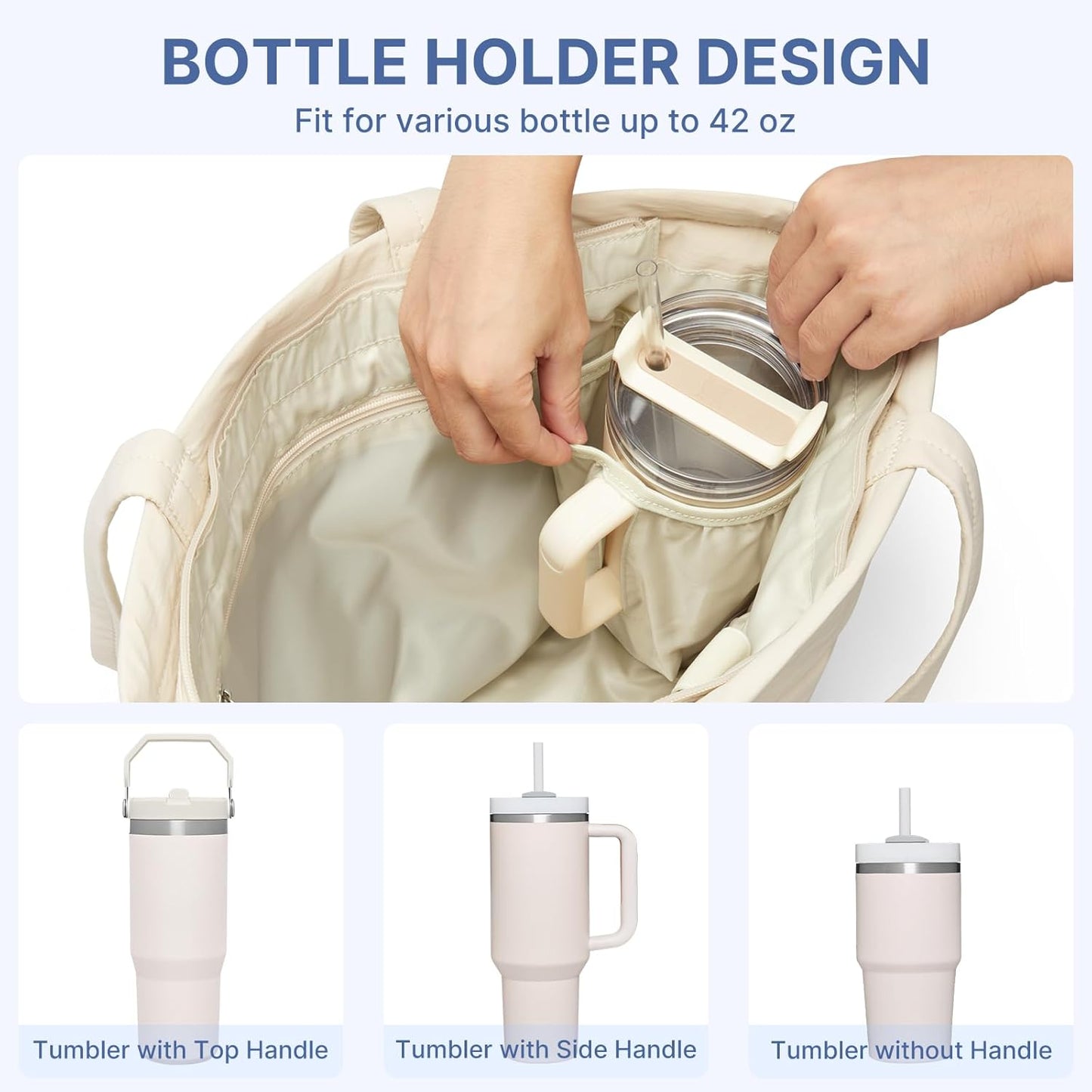 G4Free Tote Bag for Women, Puffer Casual Shoulder Bag with Cup Holder and Laptop Compartment for Travel, Work, Gym