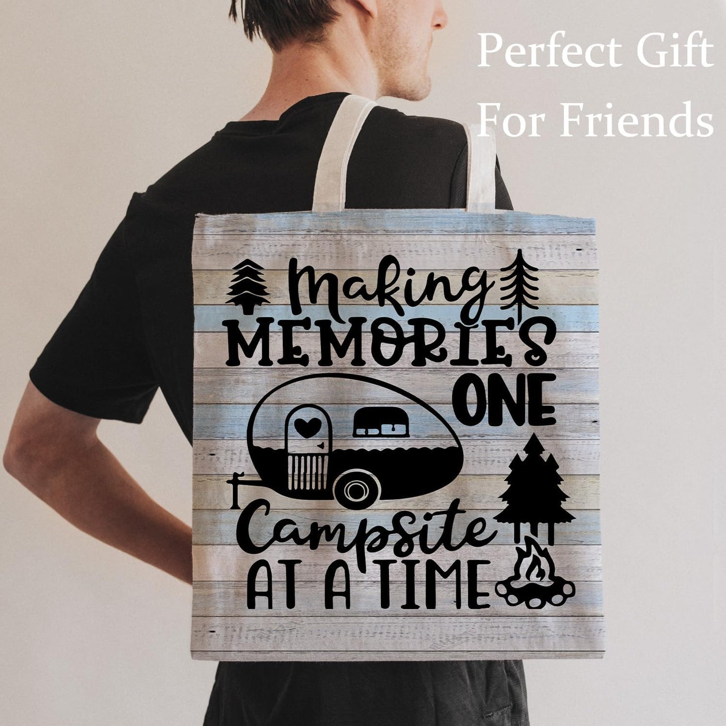 Camping Tote Bag, Making Memories One Campsite at a Time Canvas Tote Bags for Women, Gifts for Campers Camping Lovers, Camper Reusable Grocery Shopping Bags