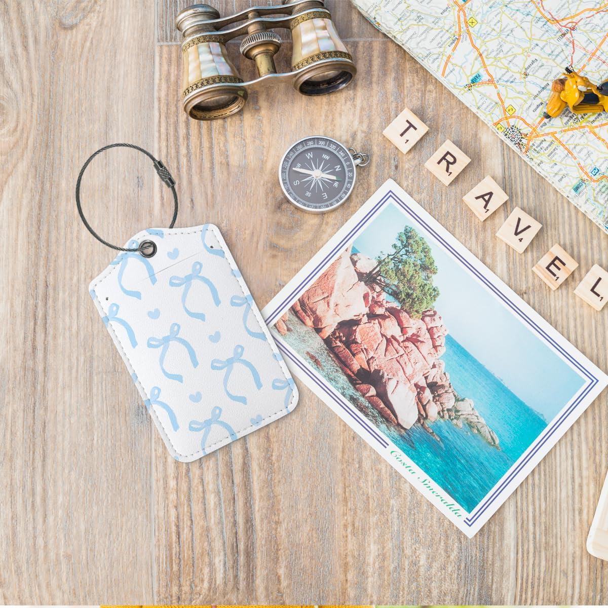 Coquette Blue Bow Luggage Tags for Suitcases, Cute Luggage Tags for Women, Preppy Gifts, Cute Trendy 2 Pack Luggage Tag for Travel, Teen Girls Gifts Suitcase Tags