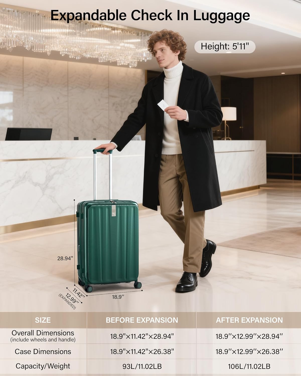 Hanke 26 Inch Expandable Luggage Top Opening Checked Bag Luggage Hard Shell Suitcases with Wheels Lightweight Travel Luggage Heavy Duty Luggage Suitcase with Lock for Woman Men-Blackish Green