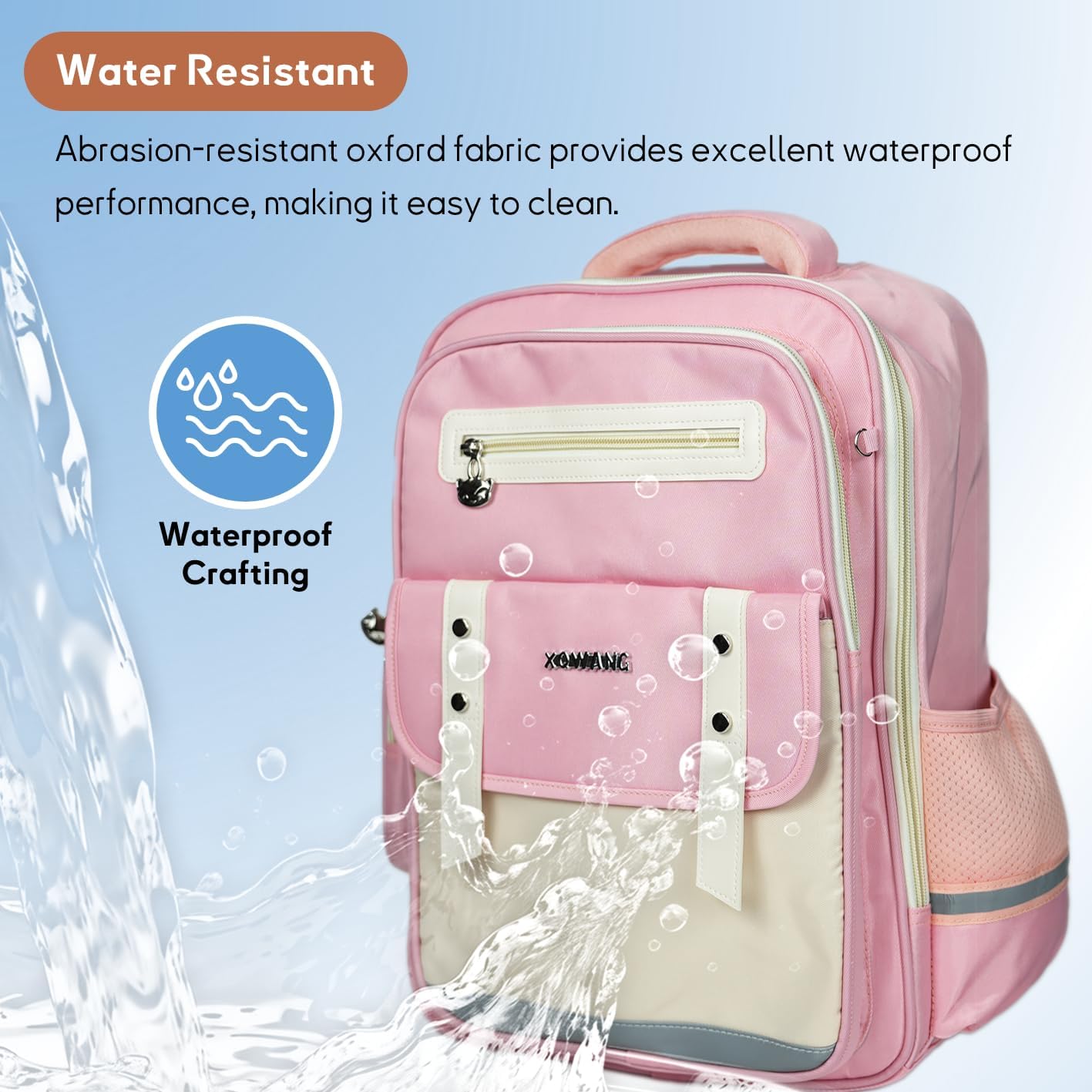 Kids Backpack for Kids, Lightweight Waterproof Pink White Backpack for School, Kindergarten Elementary School Students Boys & Girls Backpack with Safety Whistle and Includes a Detachable Waist Belt