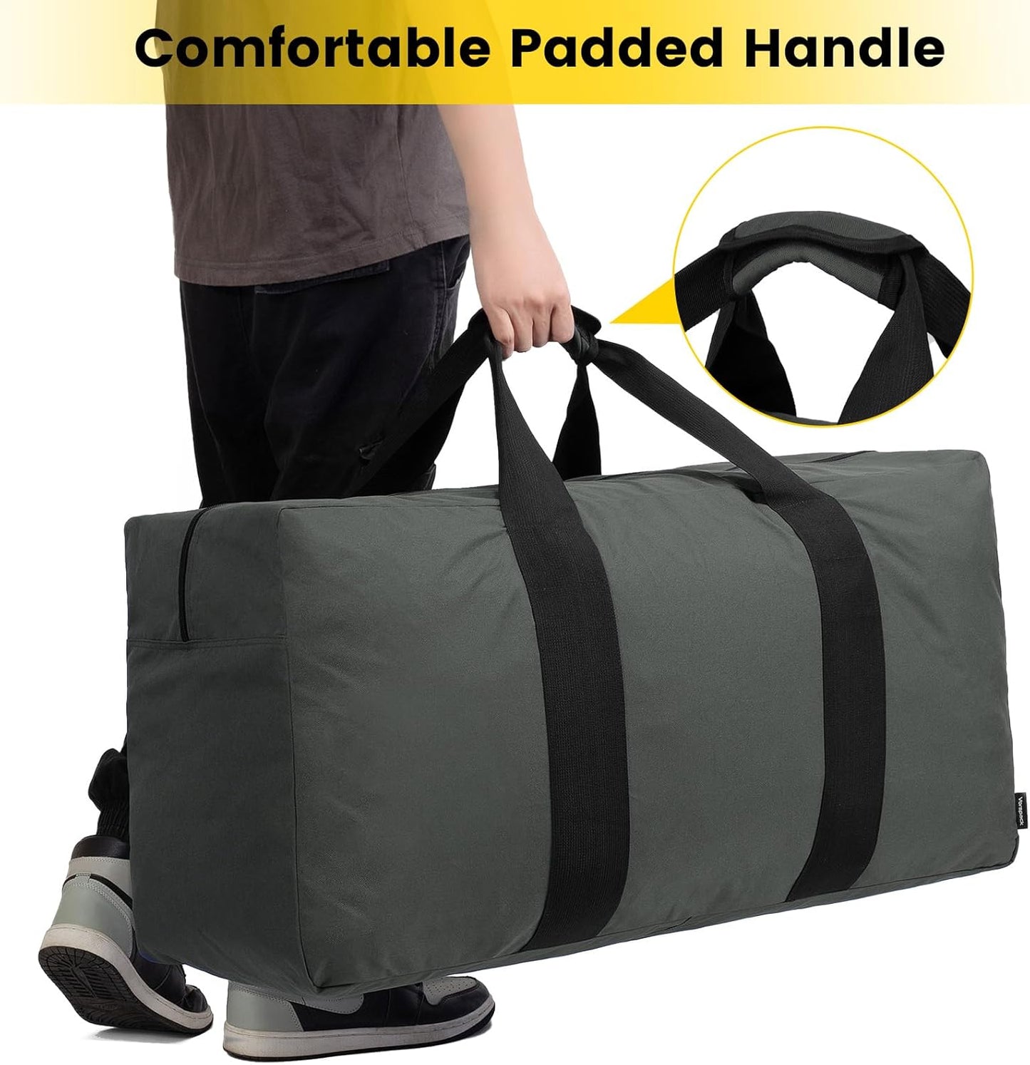 Vorspack Extra Large Duffle Bag for Travel - 100L Duffel Bag for Men Gear Bag for Storage Foldable Weekender Bag for Overnight Camping - Grey