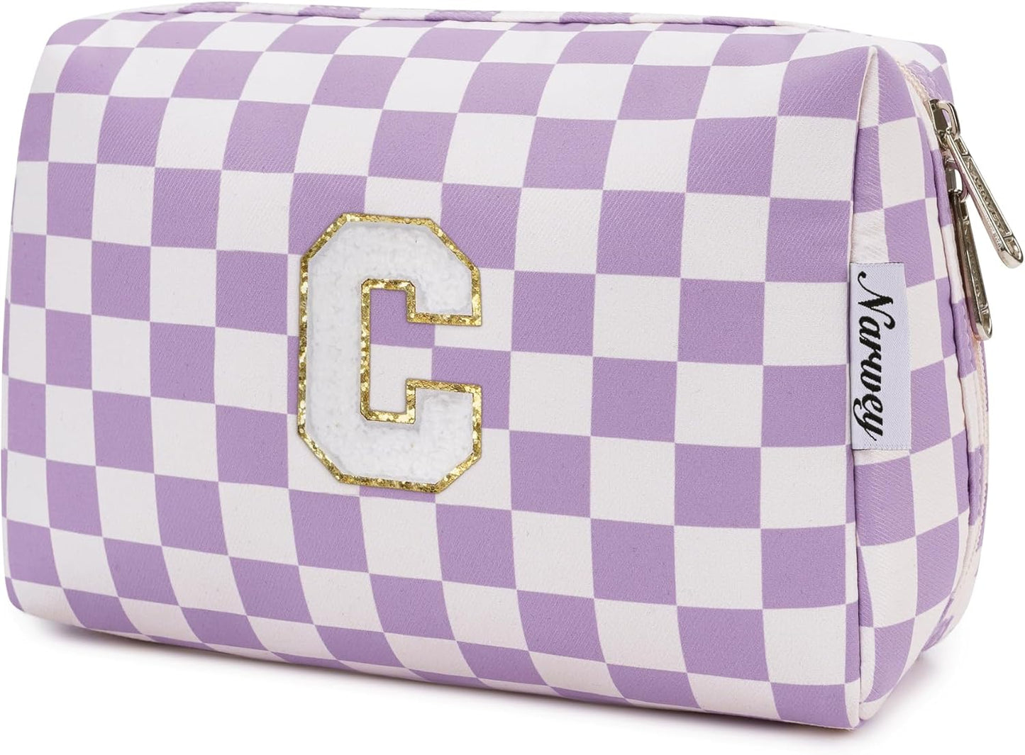 Narwey Birthday Gifts for Women Teen Girls Kids Personalized Initial Makeup Bag Monogram Preppy Cosmetic Bag Trendy Stuff 6 8 10 11 12 13 14 16 18 Years Old Travel Toiletry Bag (Purple C)