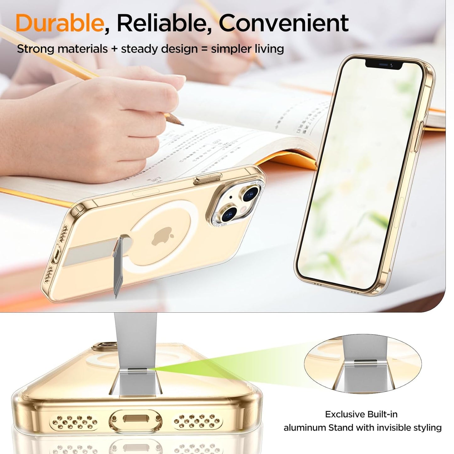 for iPhone 13 Case with Kickstand, [Invisible Stand] Compatible with MagSafe, Anti-Slip Shockproof Military-Grade Protection, Magnetic Slim Phone Case for iPhone 13 Cover (Clear)