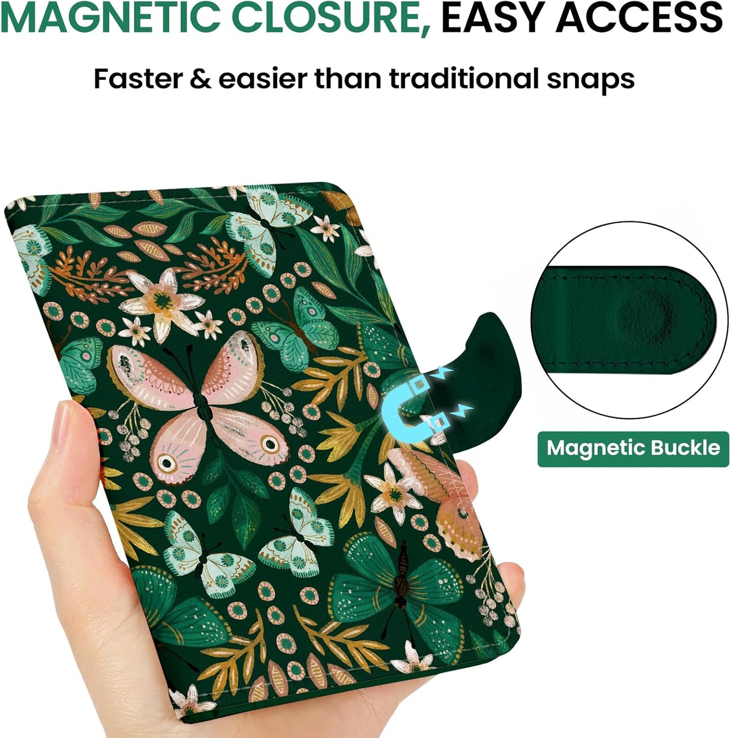 Passport Holder for Travel Essentials, RFID Blocking Leather Cover Wallet with Magnetic Closure, Aesthetic & Cute Passport Book Case for Women and Men - Bloom