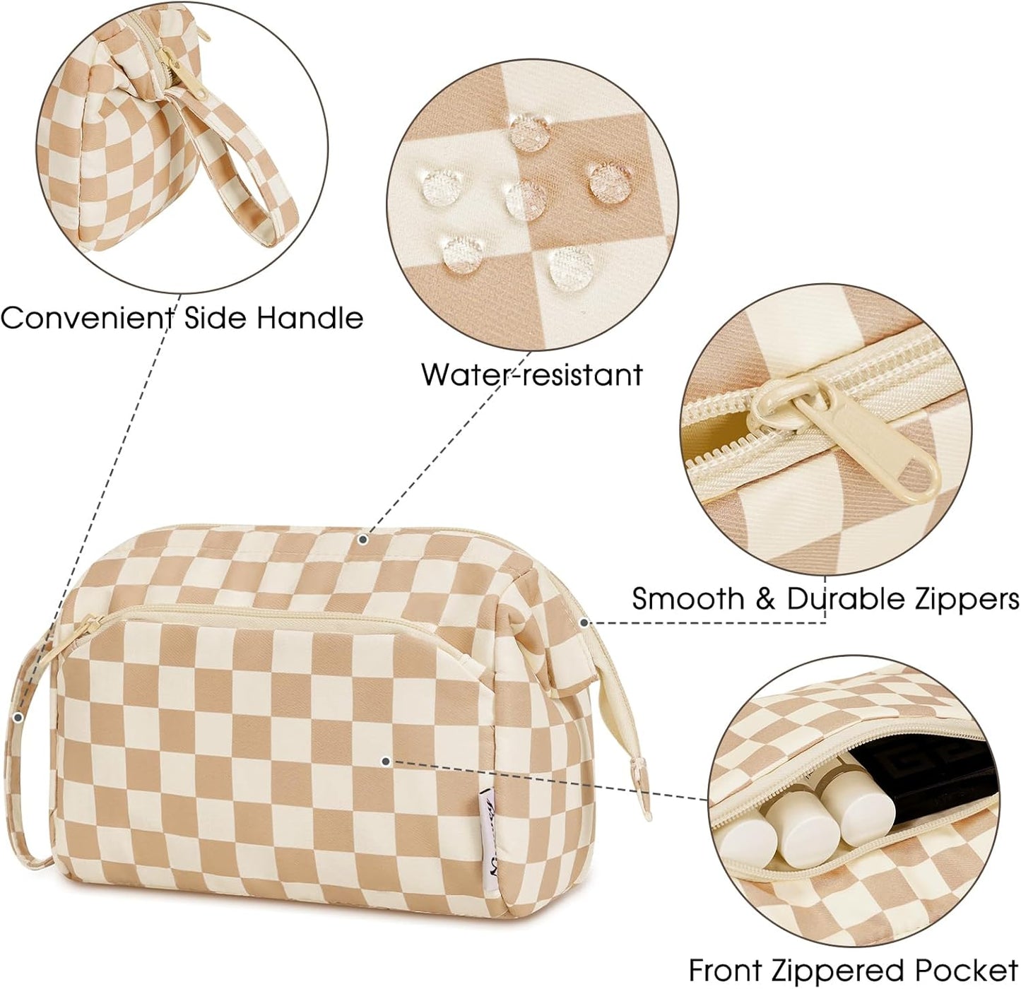 Narwey Large Checkered Makeup Bag Women Wide-open Make up Bag Travel Cosmetic Bag Organizer