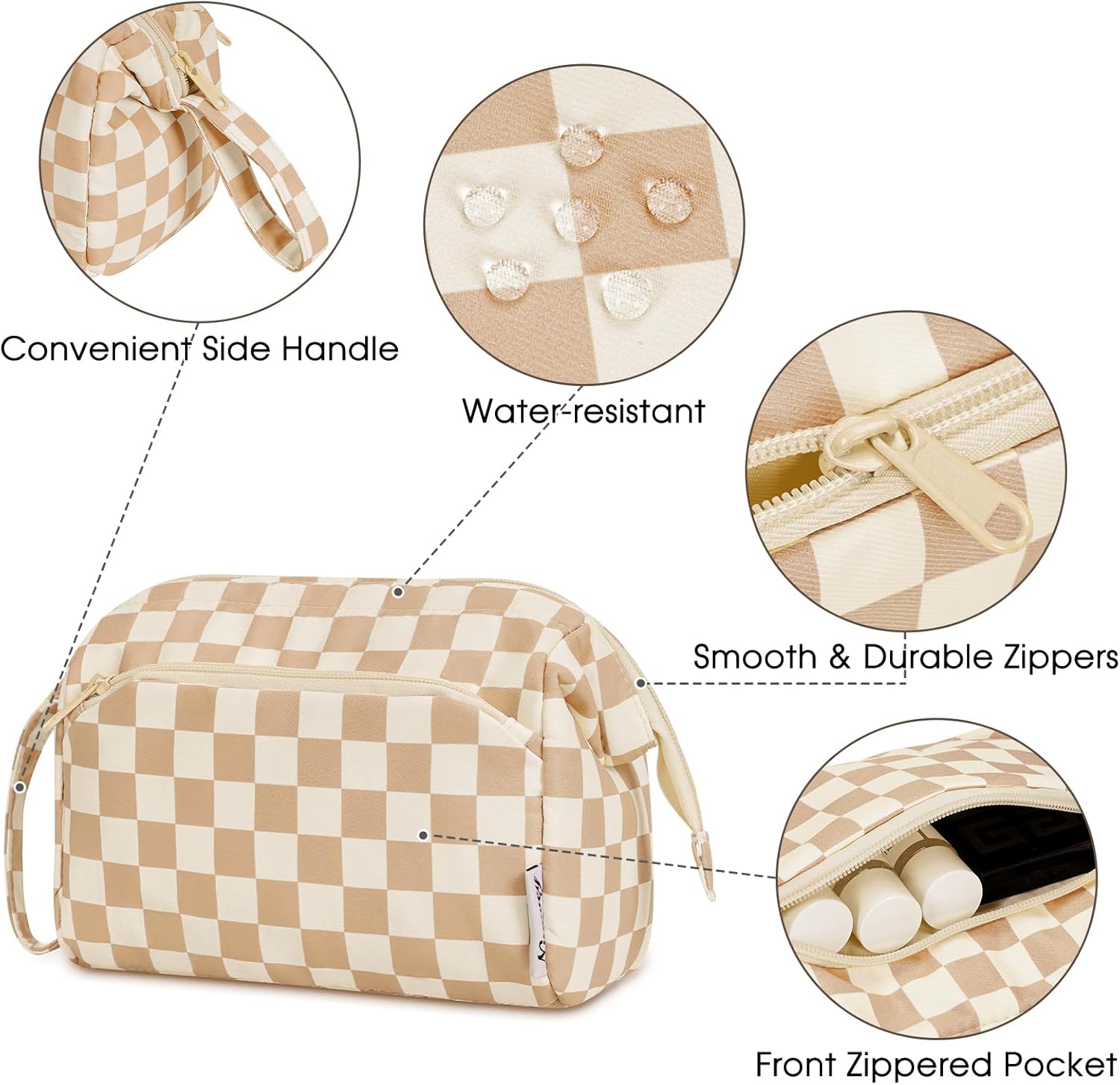 Narwey Large Checkered Makeup Bag Women Wide-open Make up Bag Travel Cosmetic Bag Organizer