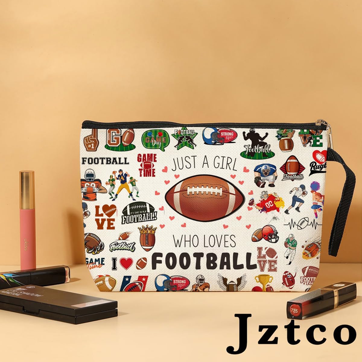 Jztco Football Gifts Cosmetic Bags Toiletry Bag Birthday Graduation Funny Makeup Bag Football Player Gifts for Women Teens Girls Girlfriend Football Lover Coach Fan Team Sister Friend