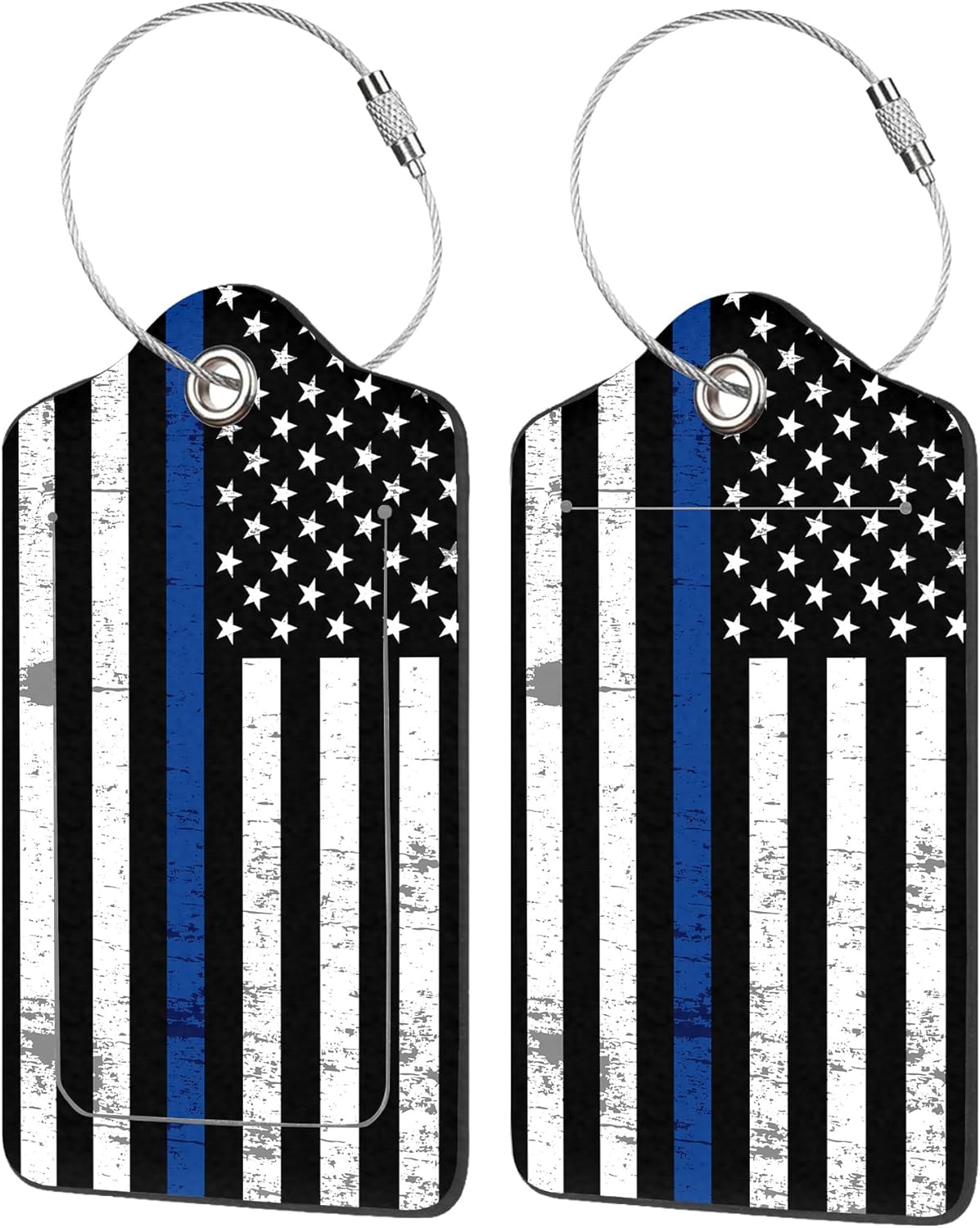 Luggage Tags for Suitcase,2 Pack Police Support Flag Luggage Tag with Privacy Flap,Name ID Label and Metal Loop for Women Men Girls Baggage Bag Backpack Instrument