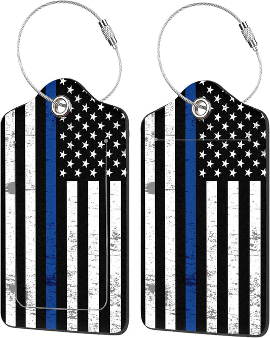 Luggage Tags for Suitcase,2 Pack Police Support Flag Luggage Tag with Privacy Flap,Name ID Label and Metal Loop for Women Men Girls Baggage Bag Backpack Instrument